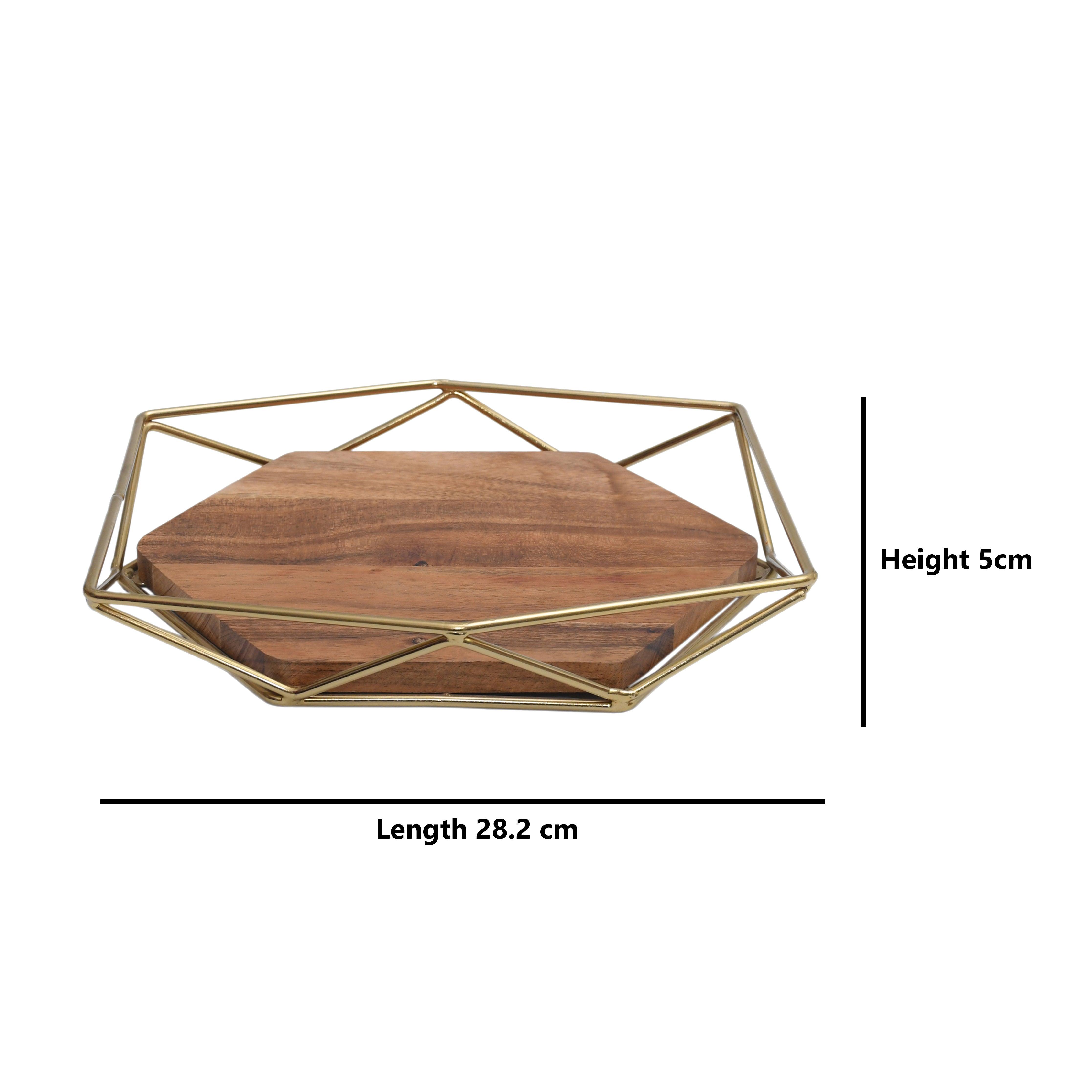 Hexa Wooden Tray Gold