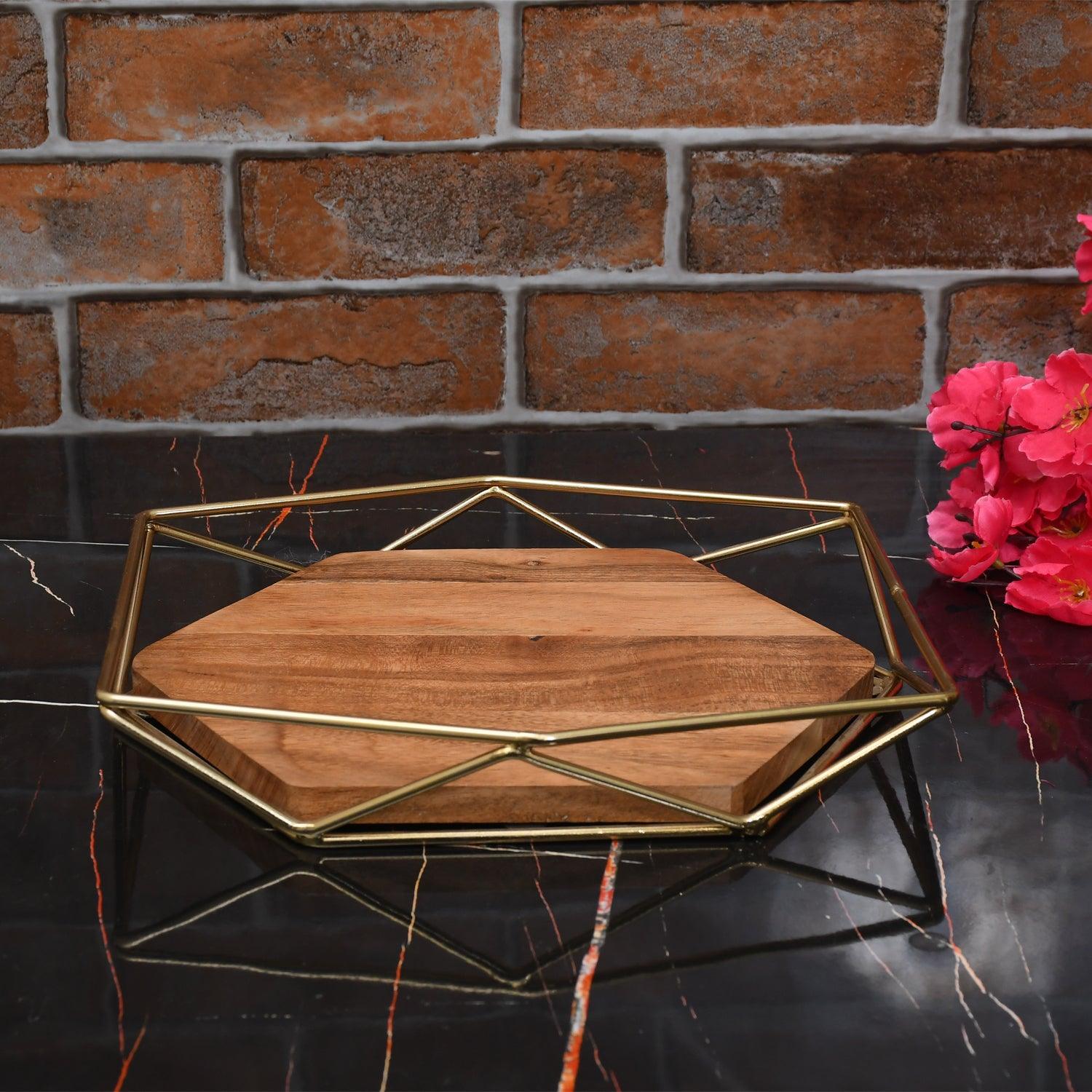 Hexa Wooden Tray Gold