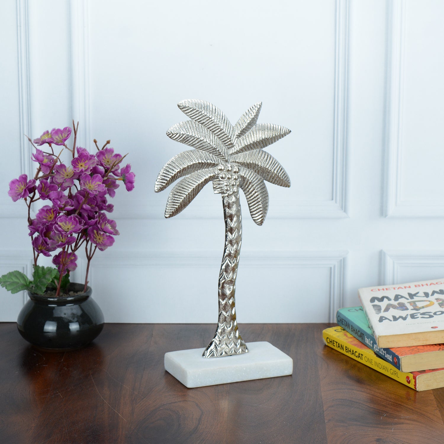 Coastal Silver Decor Palm Tree Sculpture