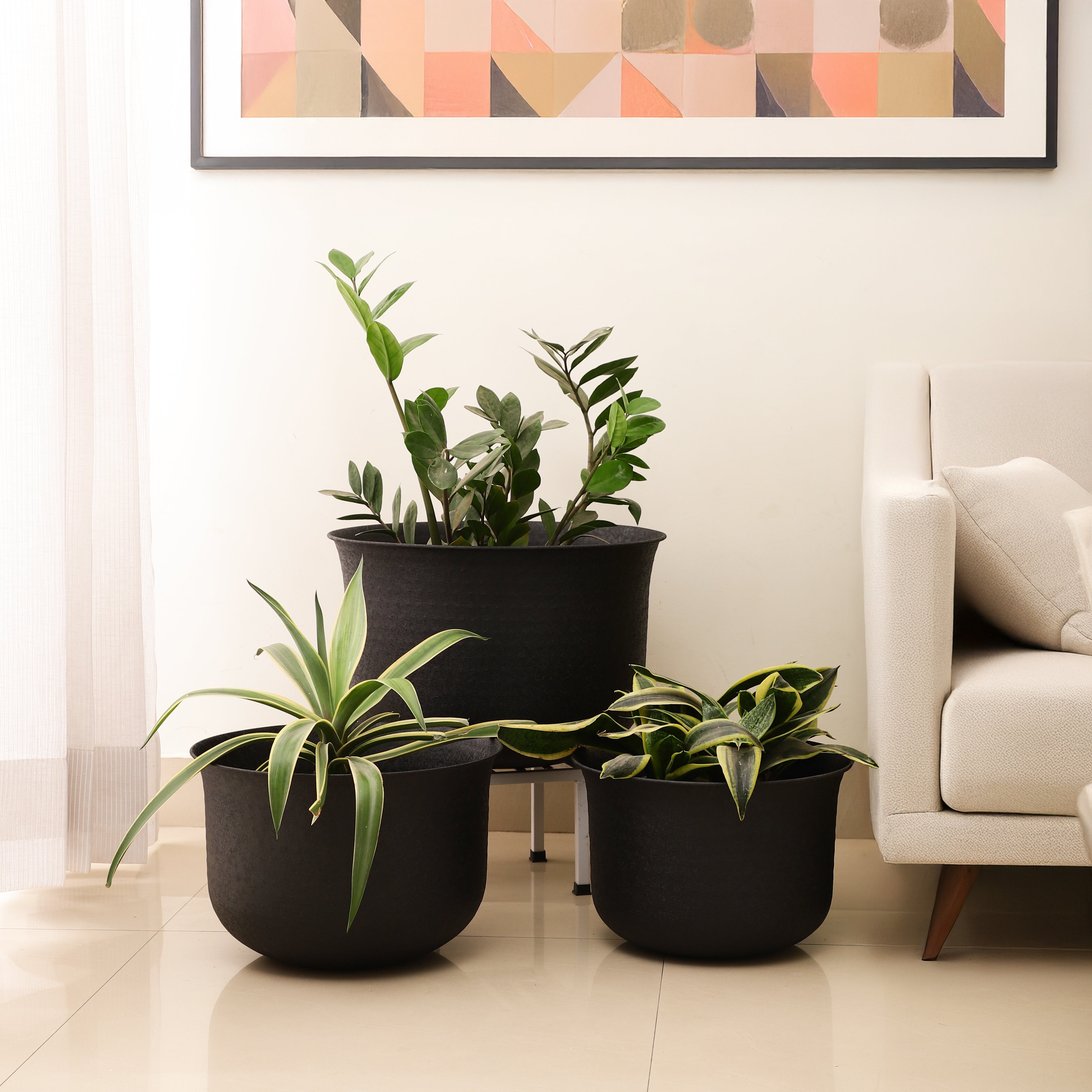 GrowNova Black Garden Planter/Pot Set Of 3 - Indoor & Outdoor