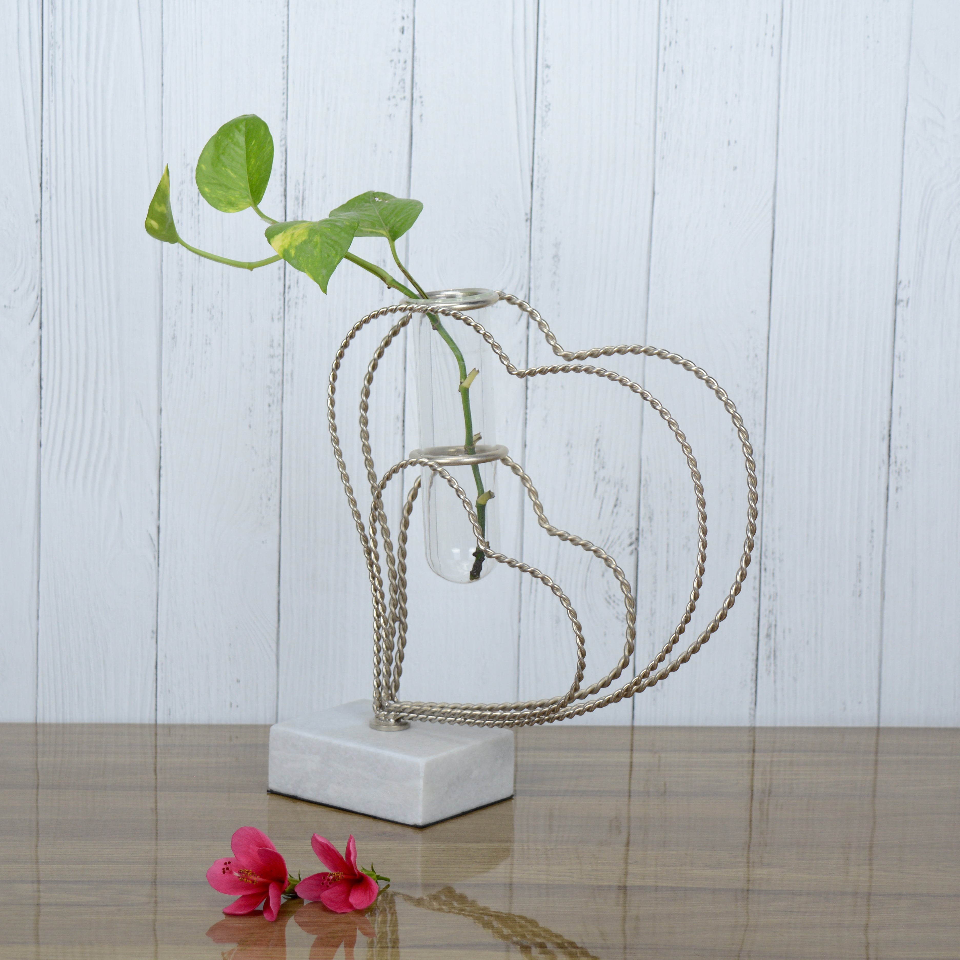 Gleaming Silver Heart Bud Vase Planter