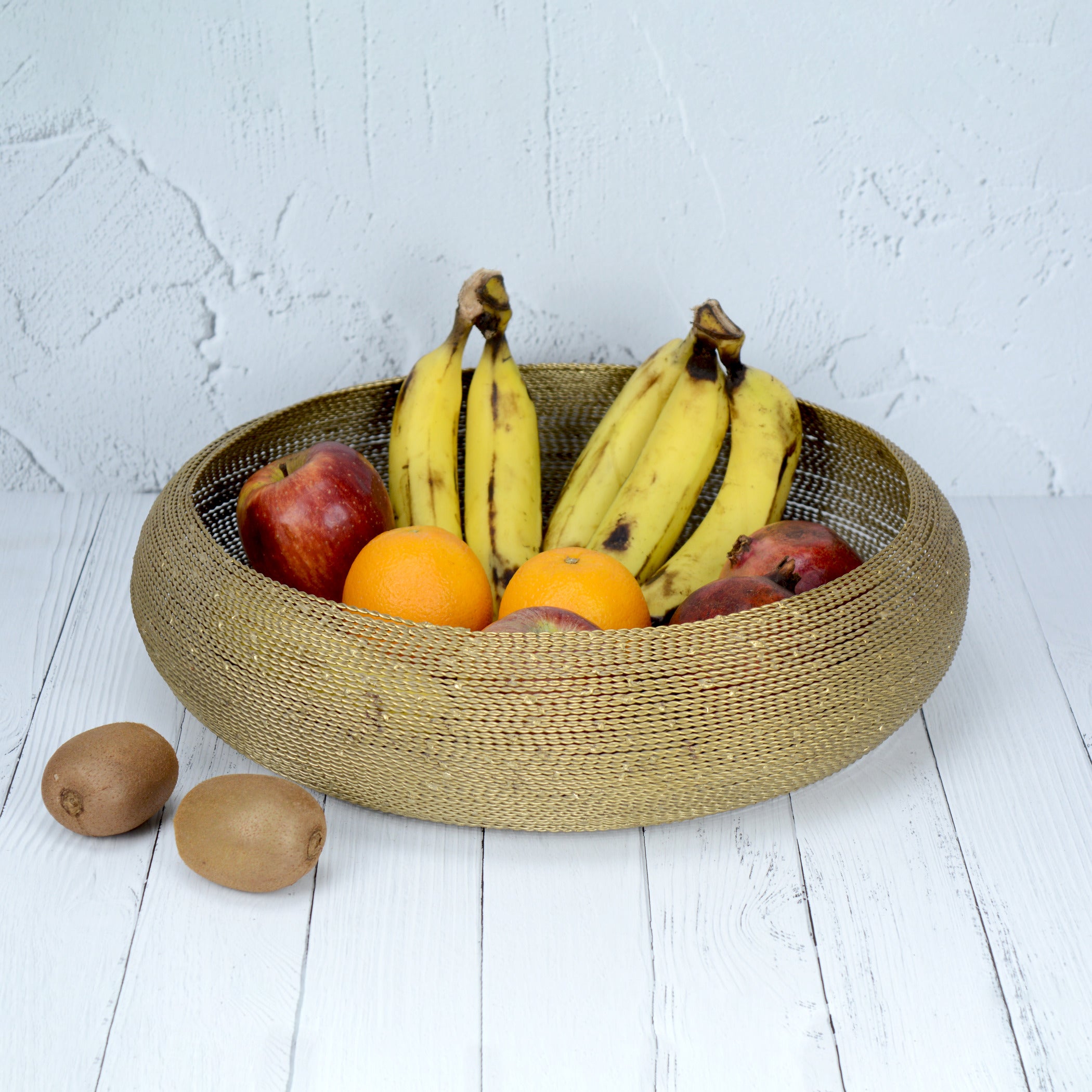 Metallic Round Gold Fruit Basket/Bowl Large