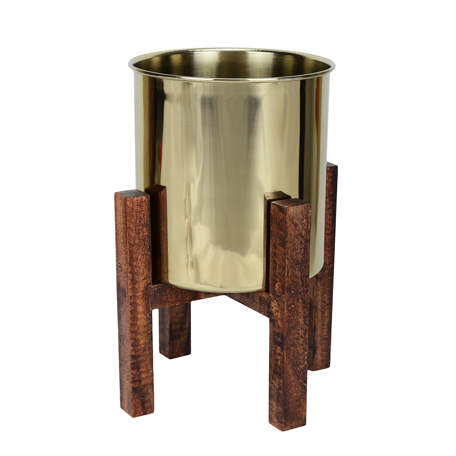 Wooden Arbor Stainless Steel Gold Planter