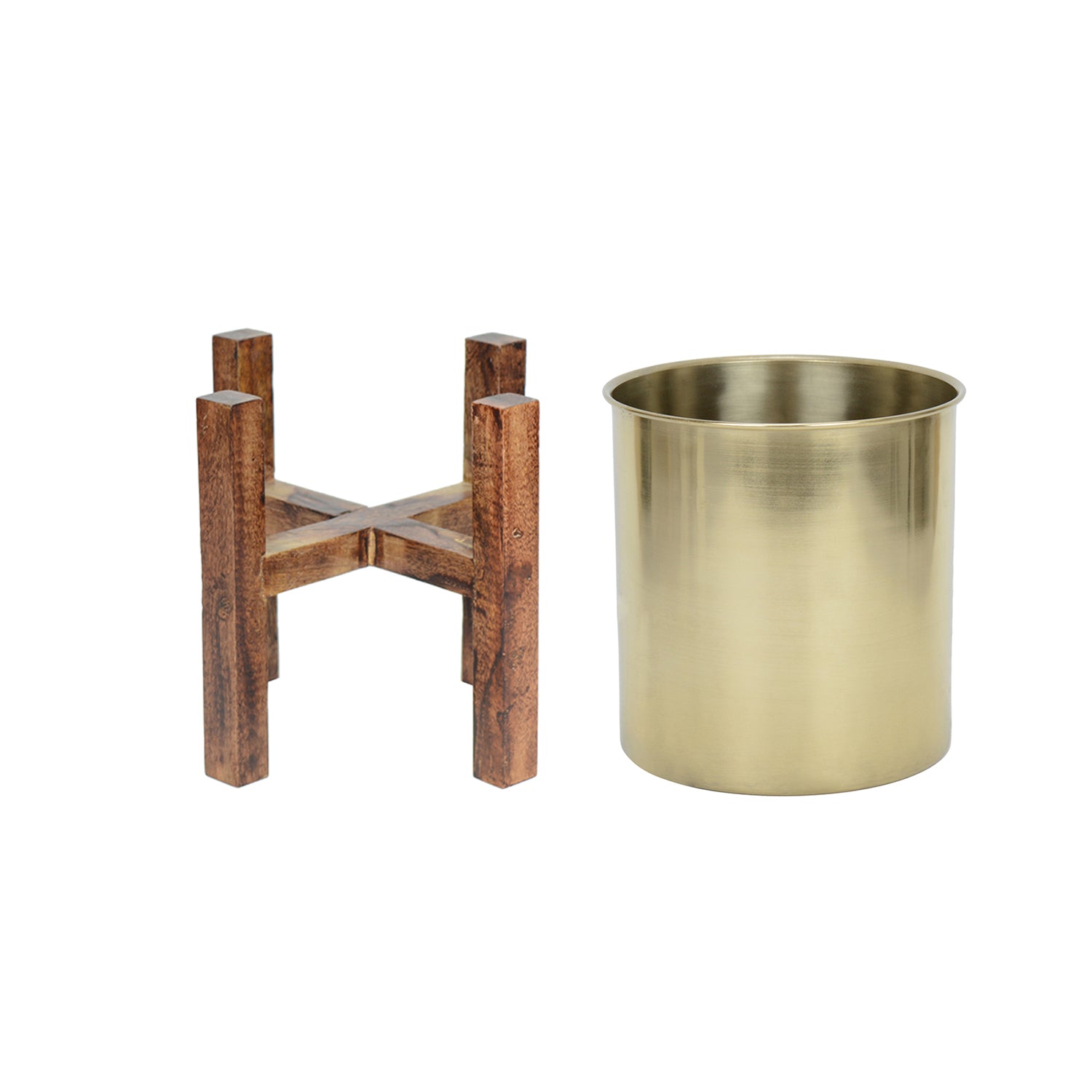 Wooden Arbor Stainless Steel Gold Planter