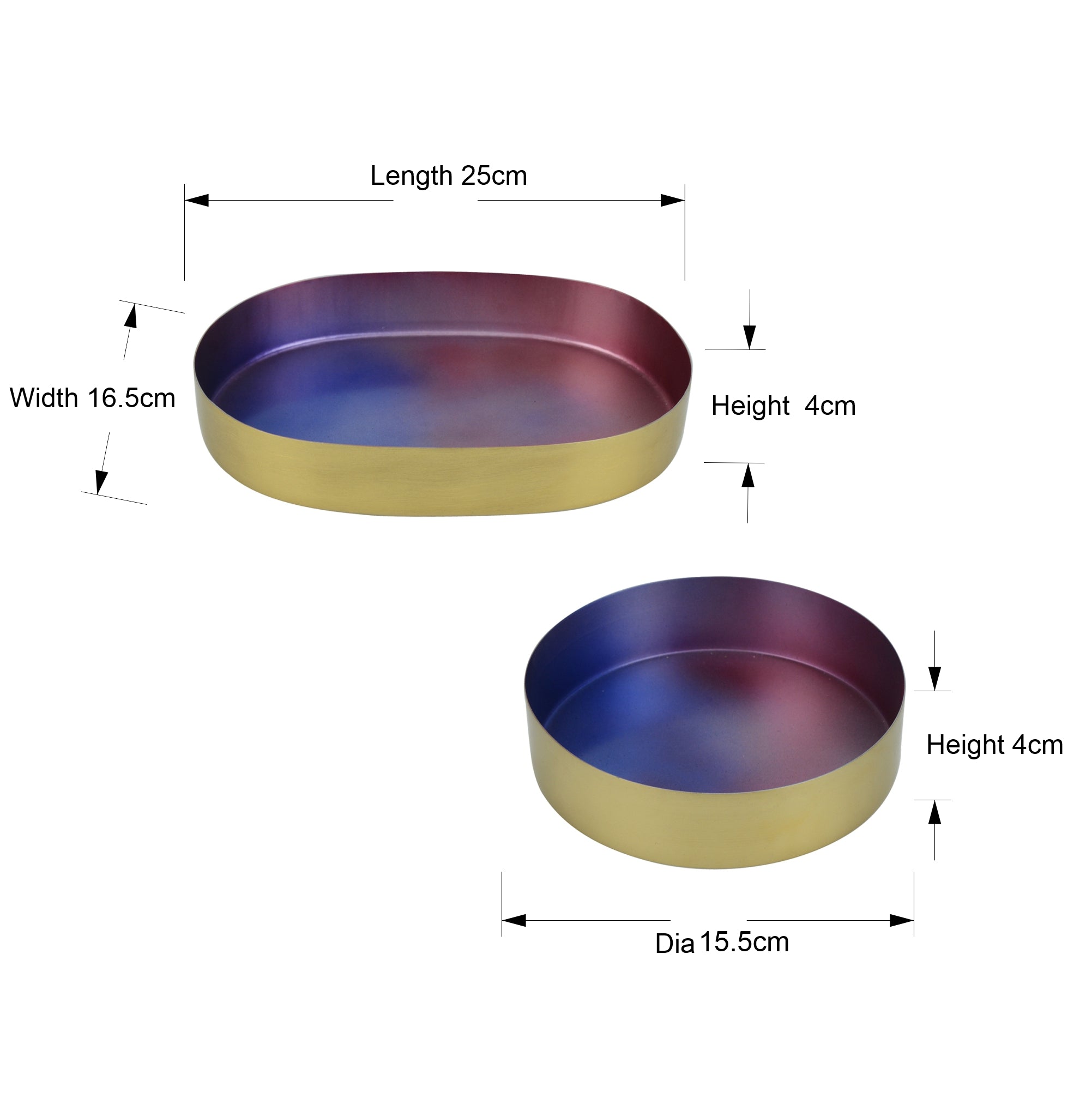 Set of 2 Round & Oval Gold Gradient Tray