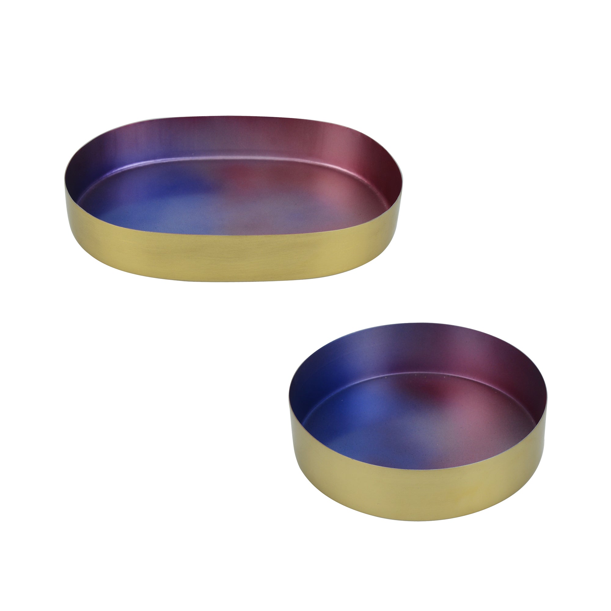 Set of 2 Round & Oval Gold Gradient Tray