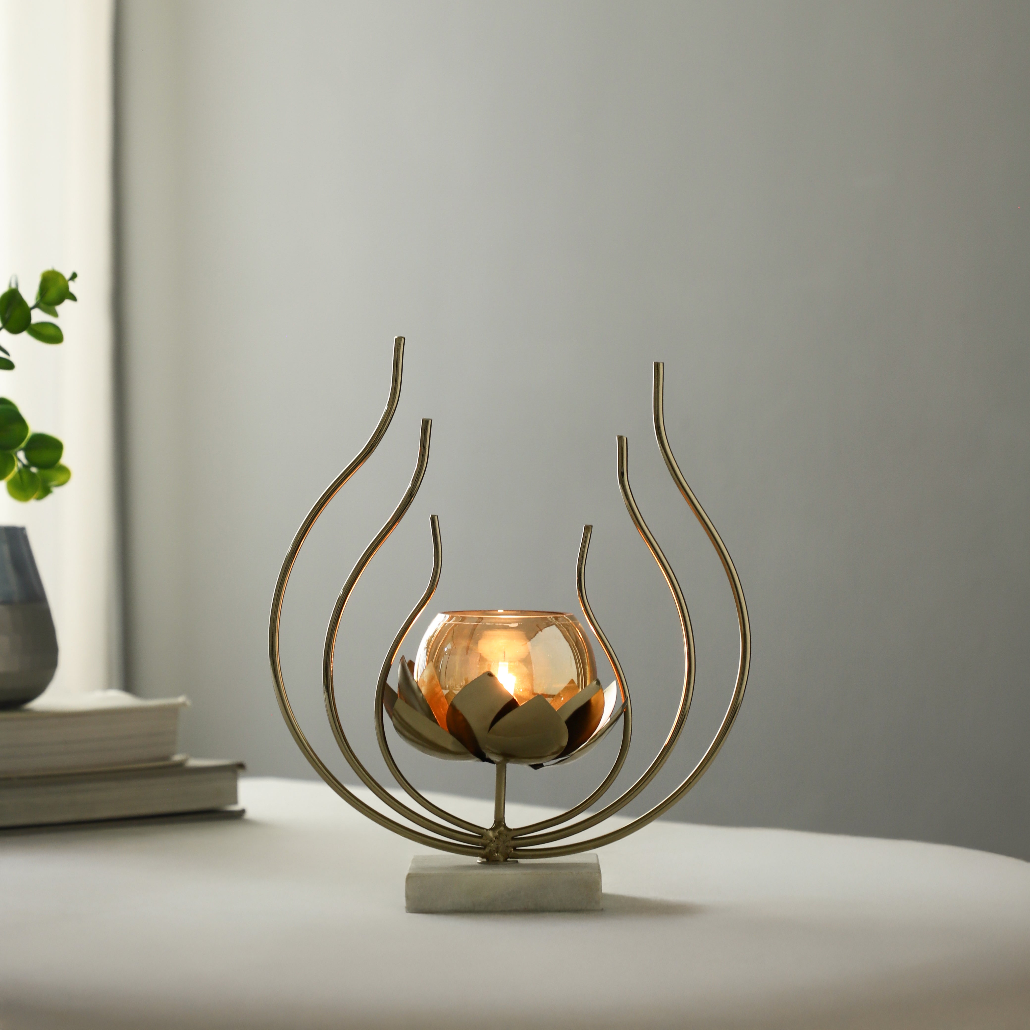 Gold Lotus Ember Diwali Candle Holder