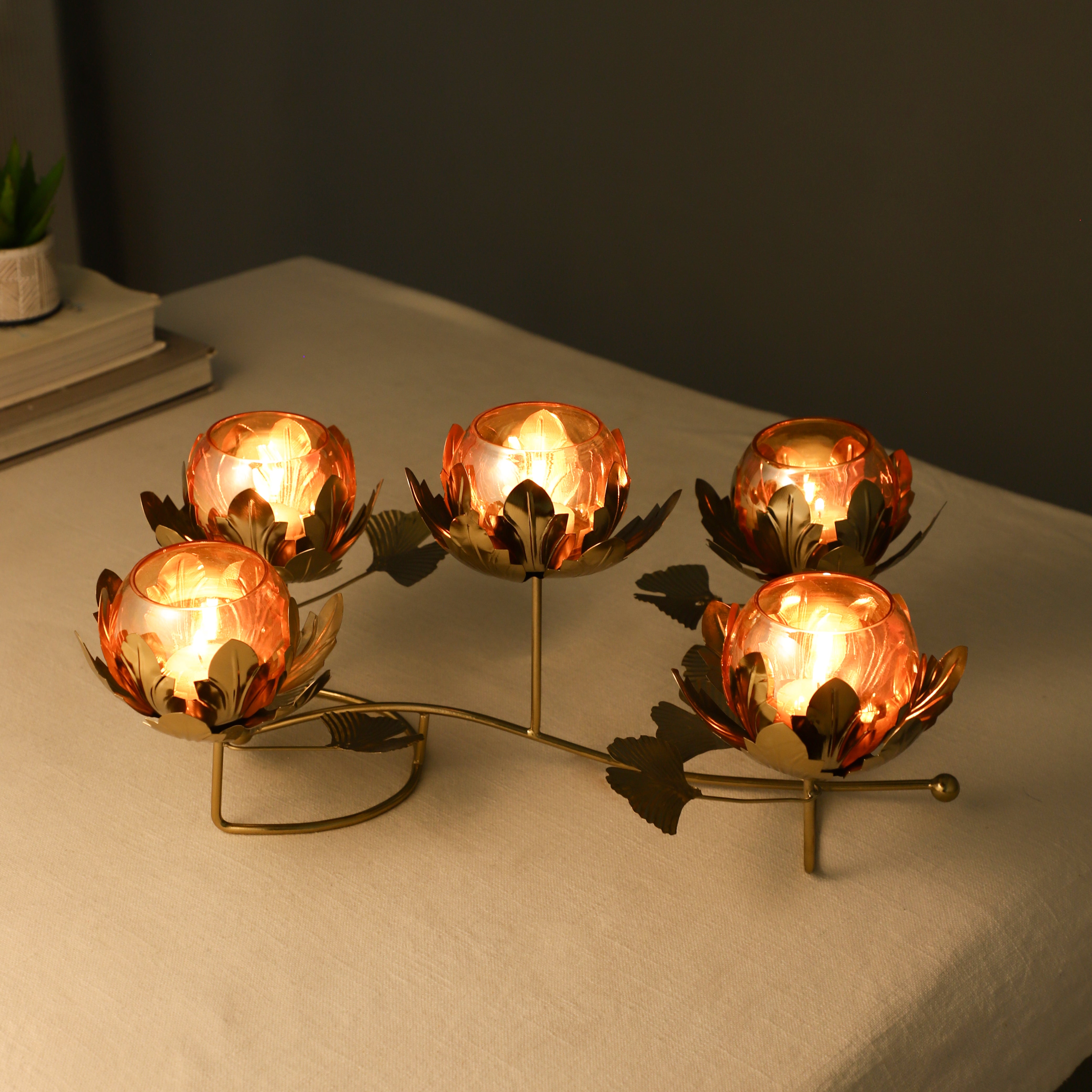 Gold LustraGlow Diwali Candle Holder