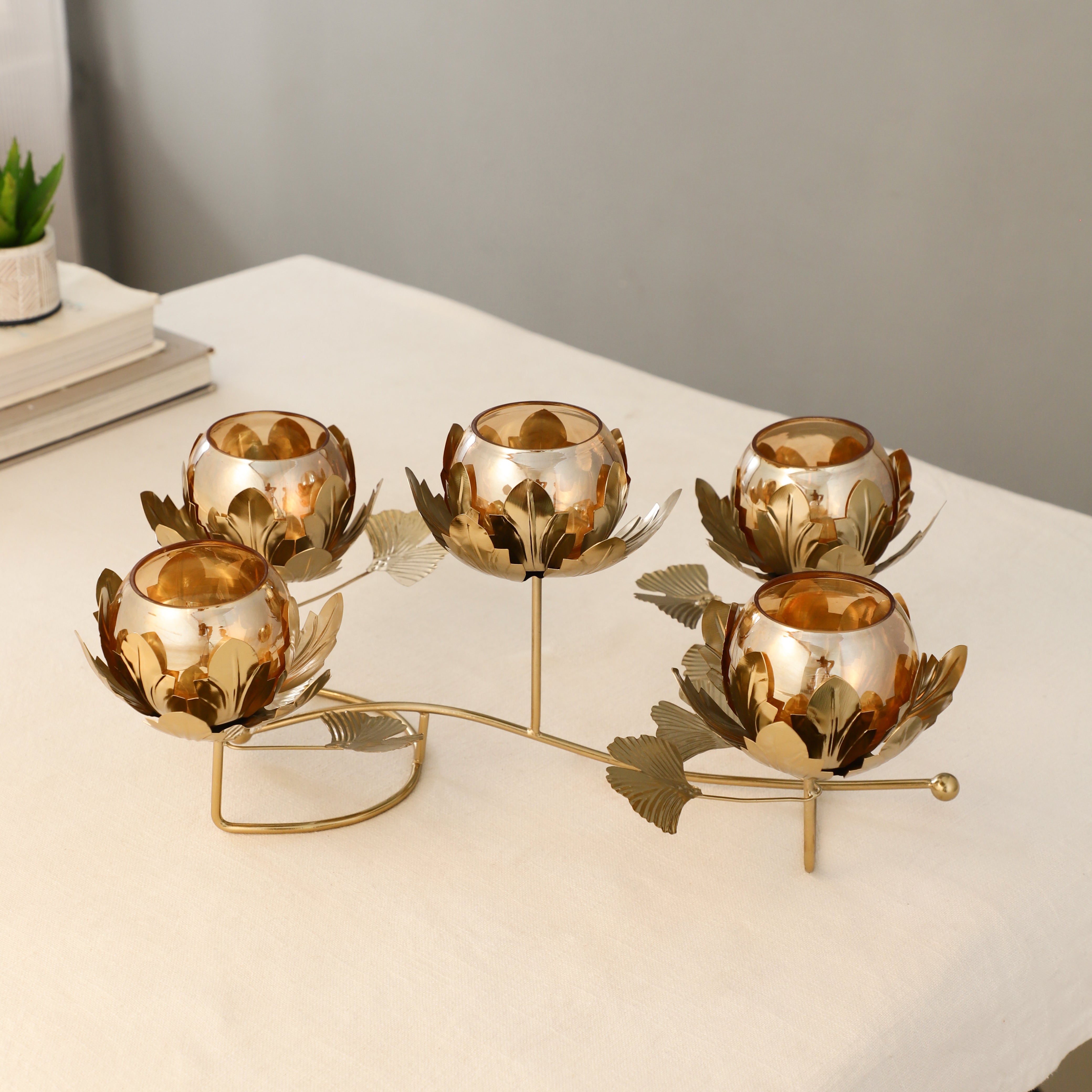 Gold LustraGlow Diwali Candle Holder