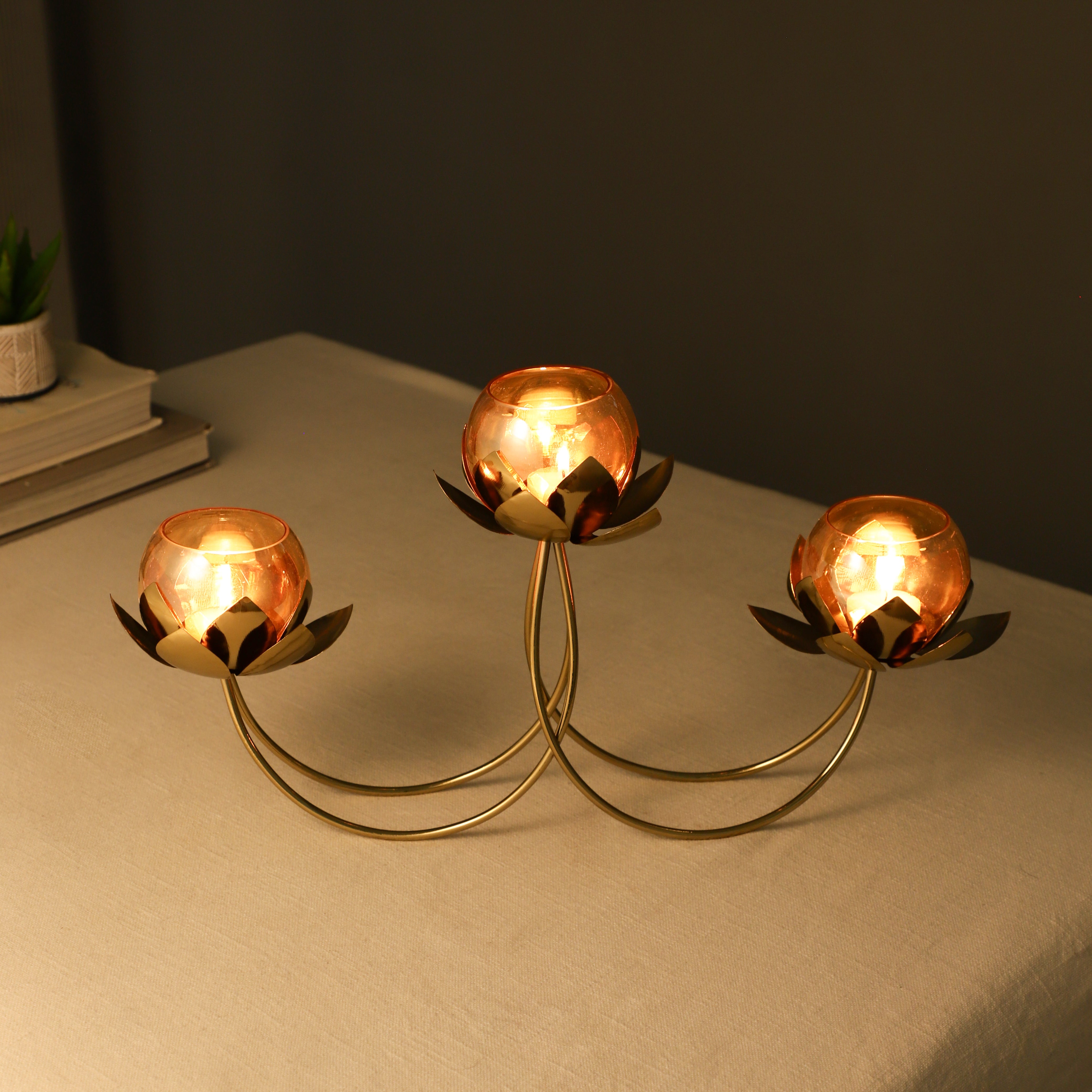 Gold Petal Radiance Diwali Candle Holder