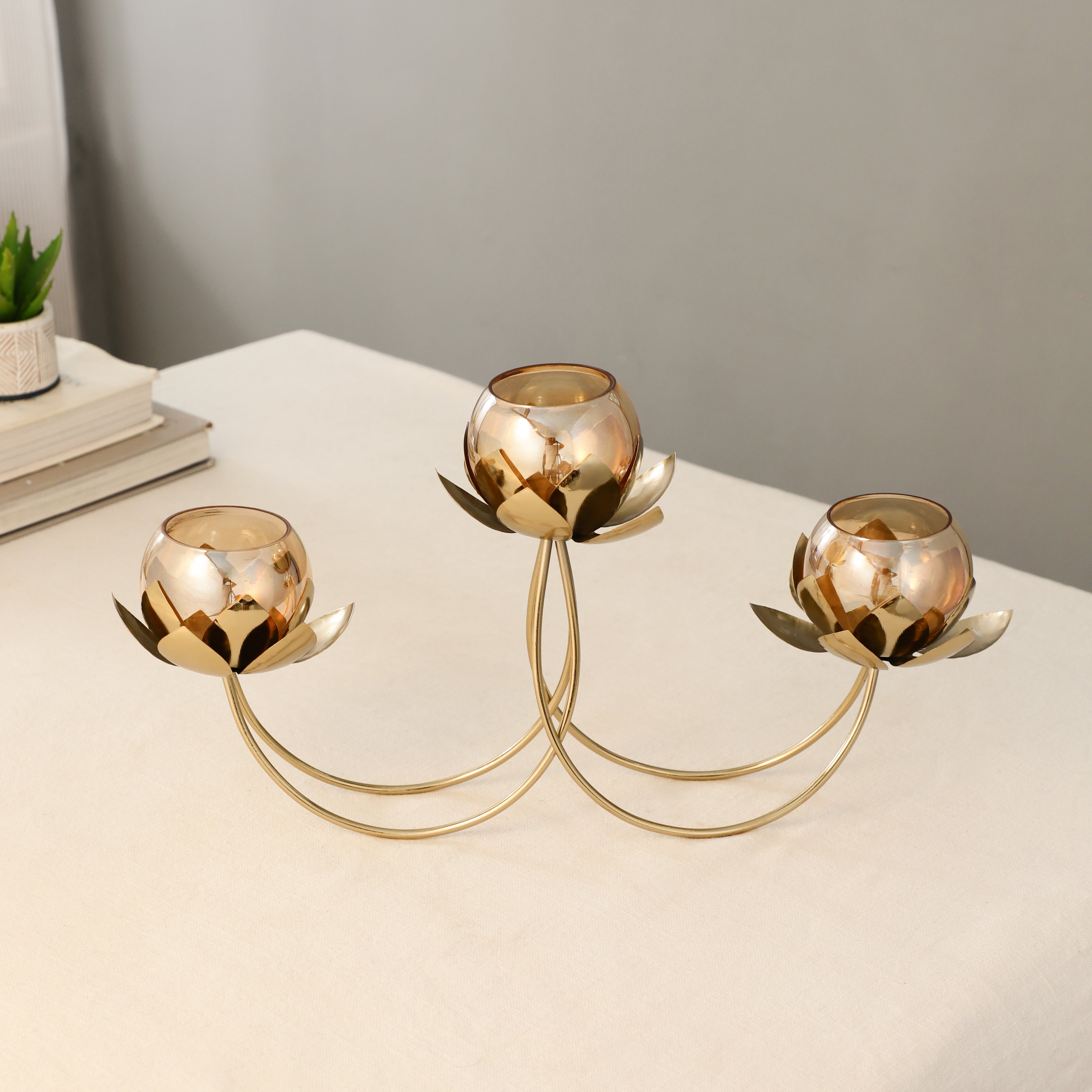 Gold Petal Radiance Diwali Candle Holder