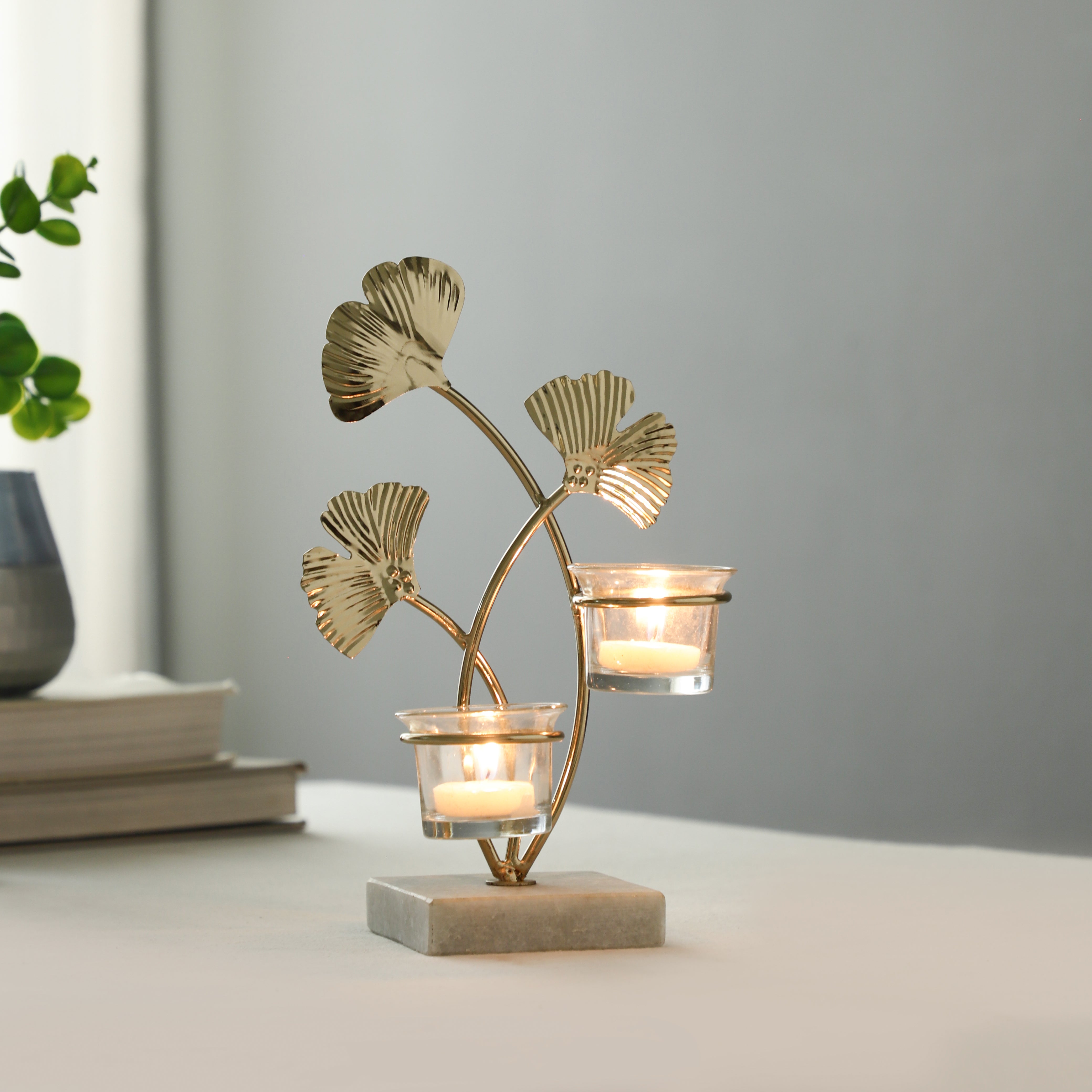 Gold Leaflight Diwali Candle Holder