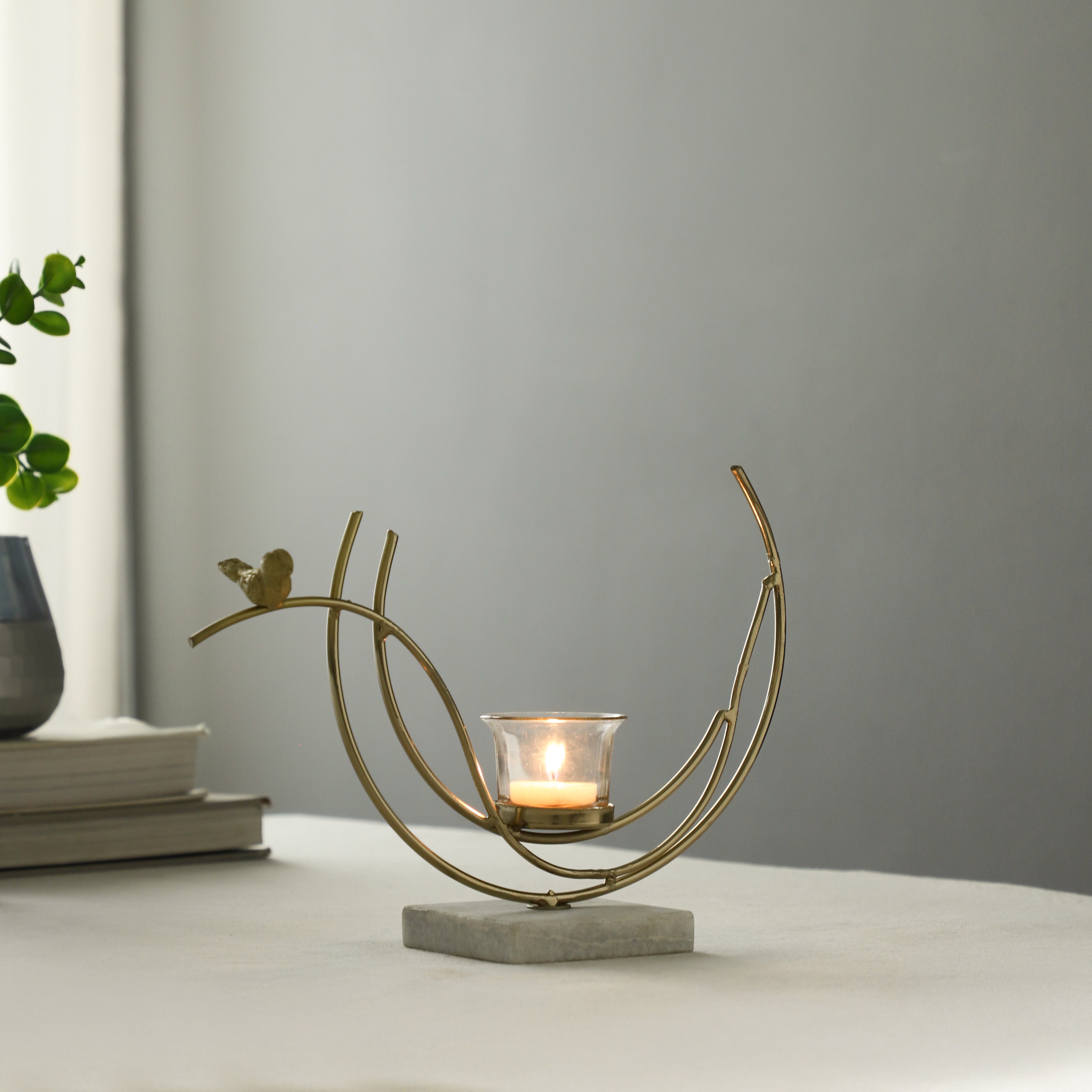 Gold Lumen Crescent Diwali Candle Holder