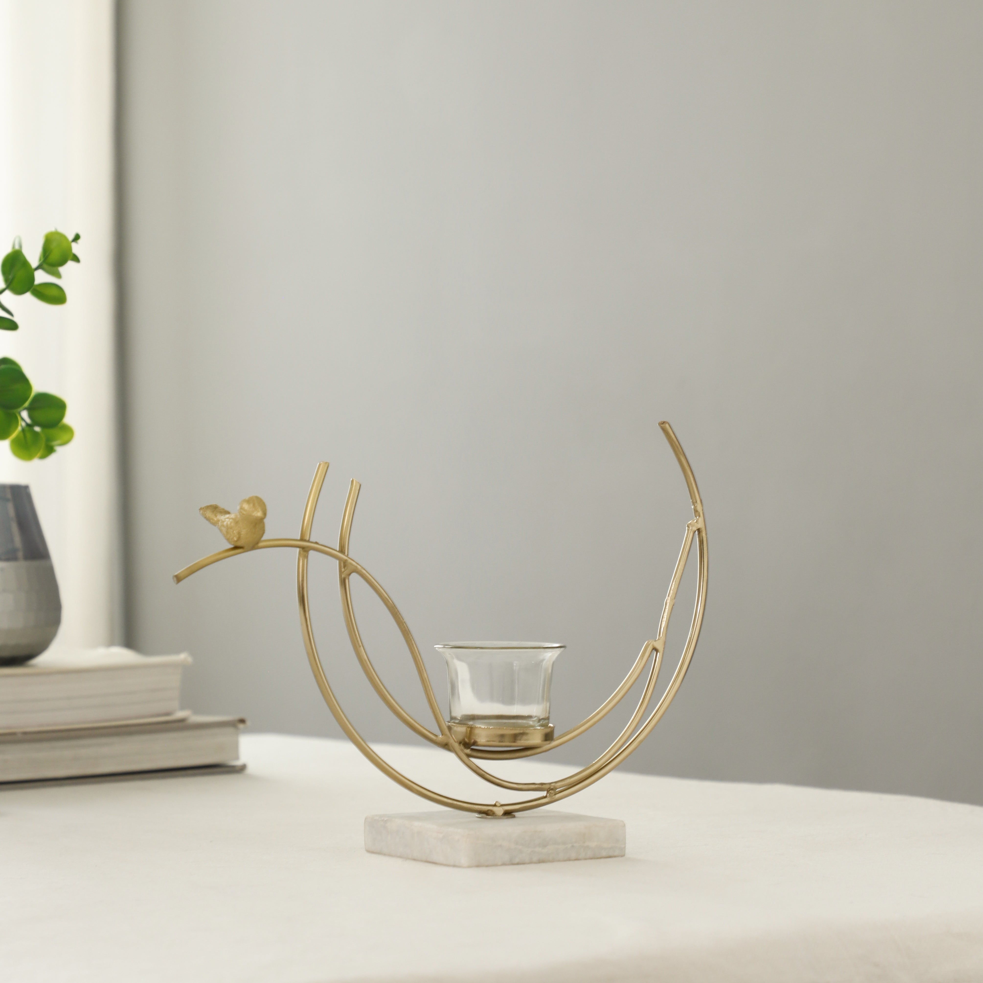 Gold Lumen Crescent Diwali Candle Holder