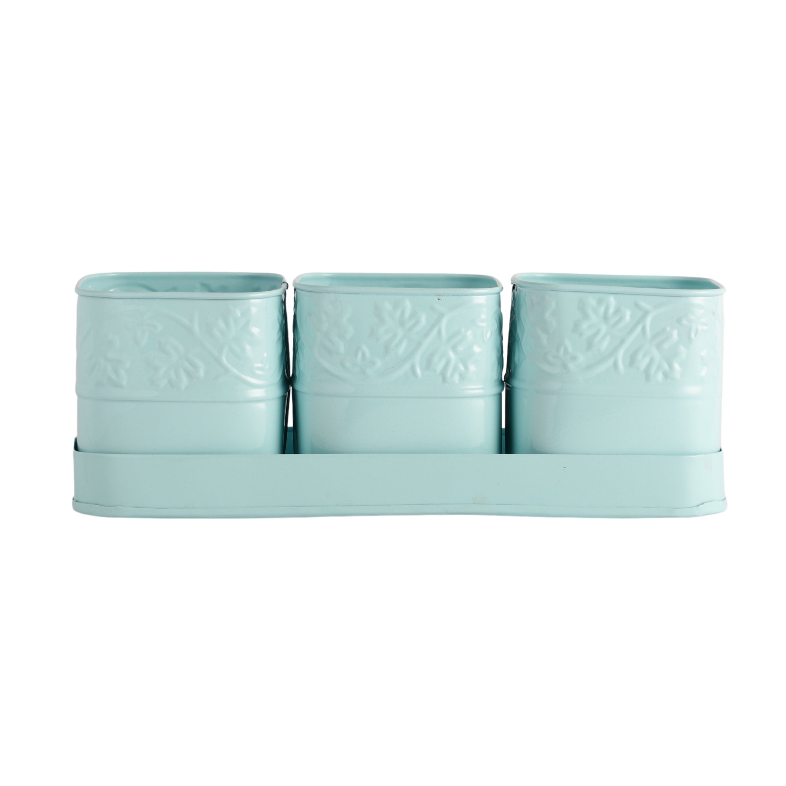 Blue PetalHaven  Flower Planter With Tray