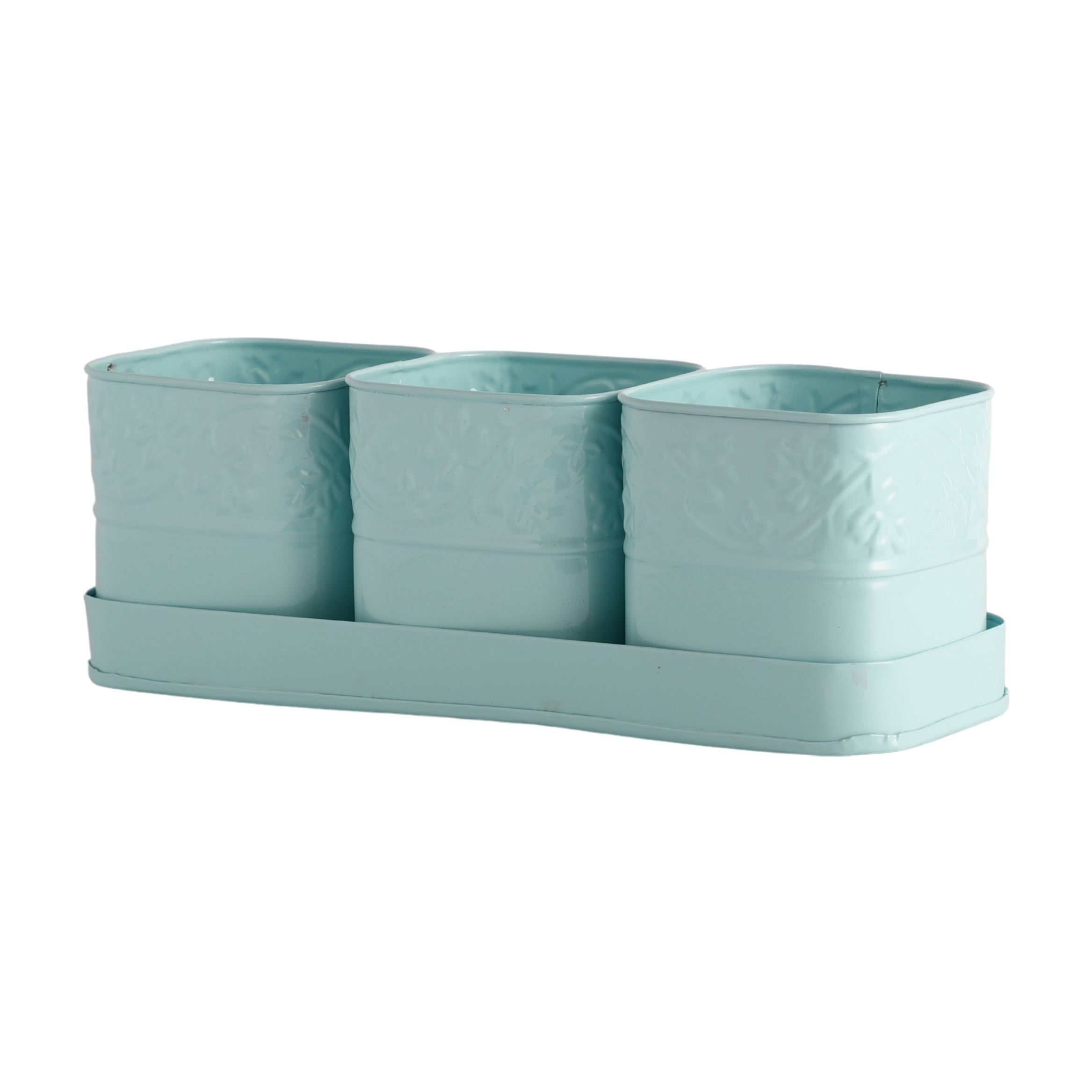 Blue PetalHaven  Flower Planter With Tray