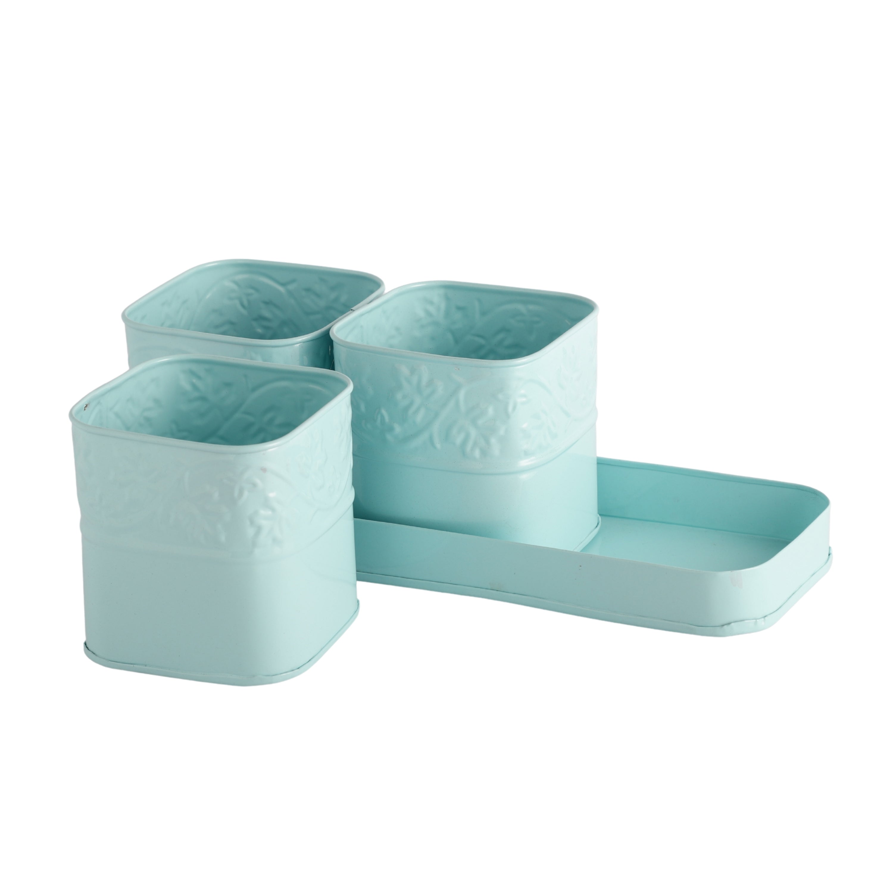 Blue PetalHaven  Flower Planter With Tray
