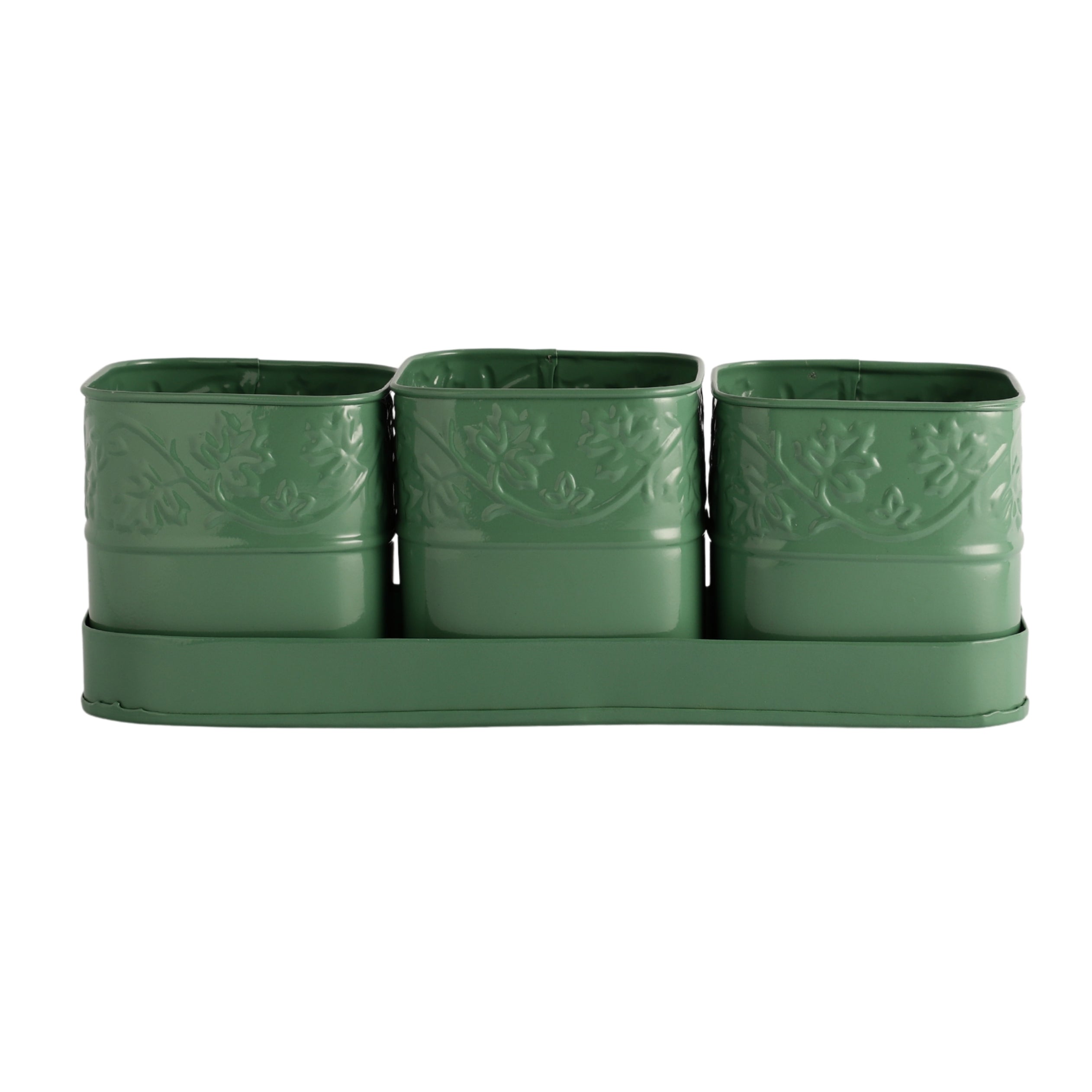 Green PetalHaven  Flower Planter With Tray