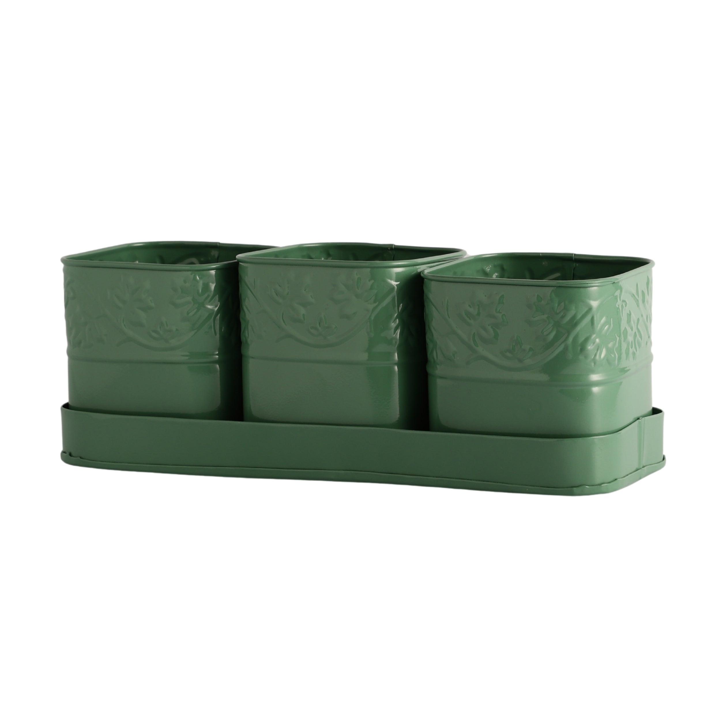 Green PetalHaven  Flower Planter With Tray