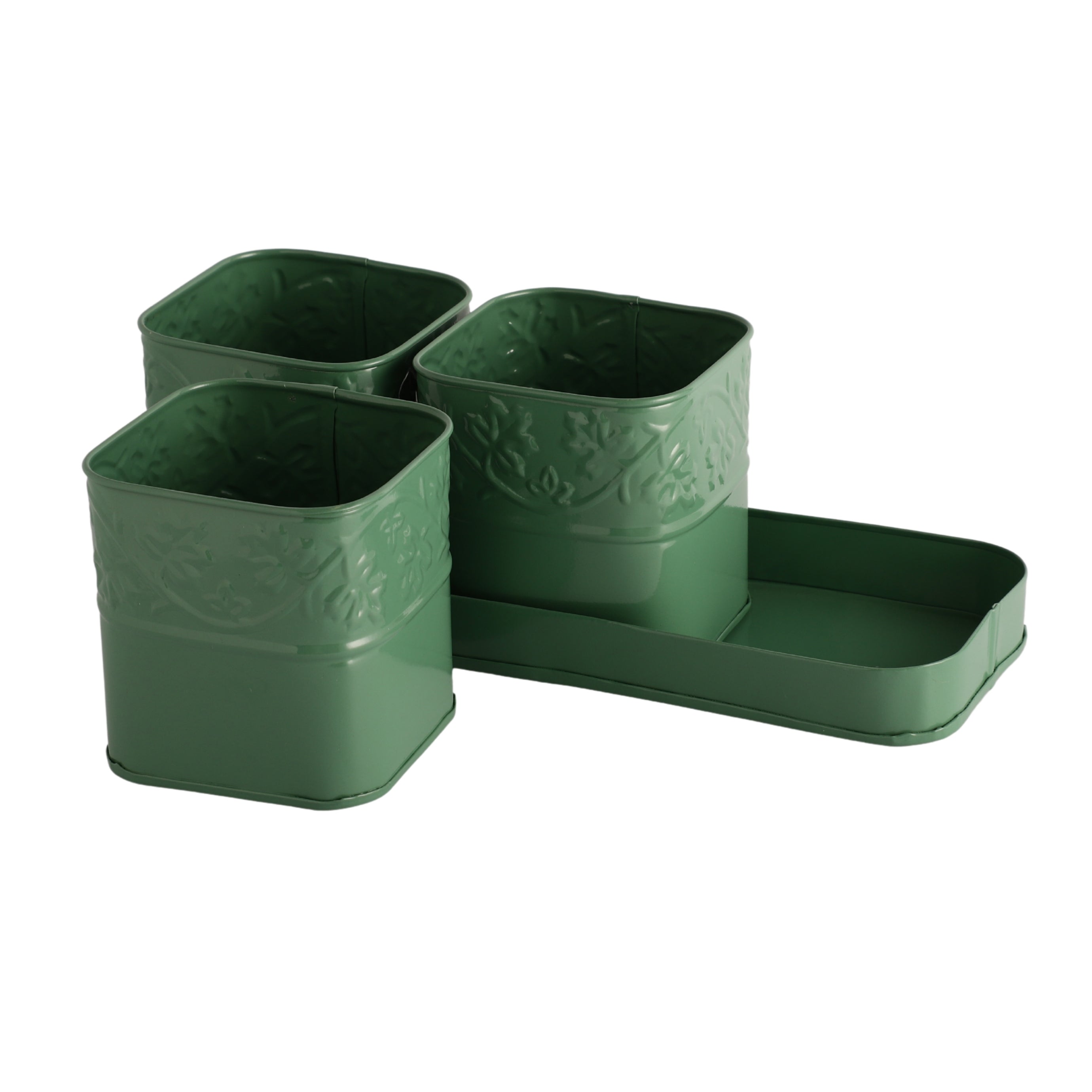 Green PetalHaven  Flower Planter With Tray