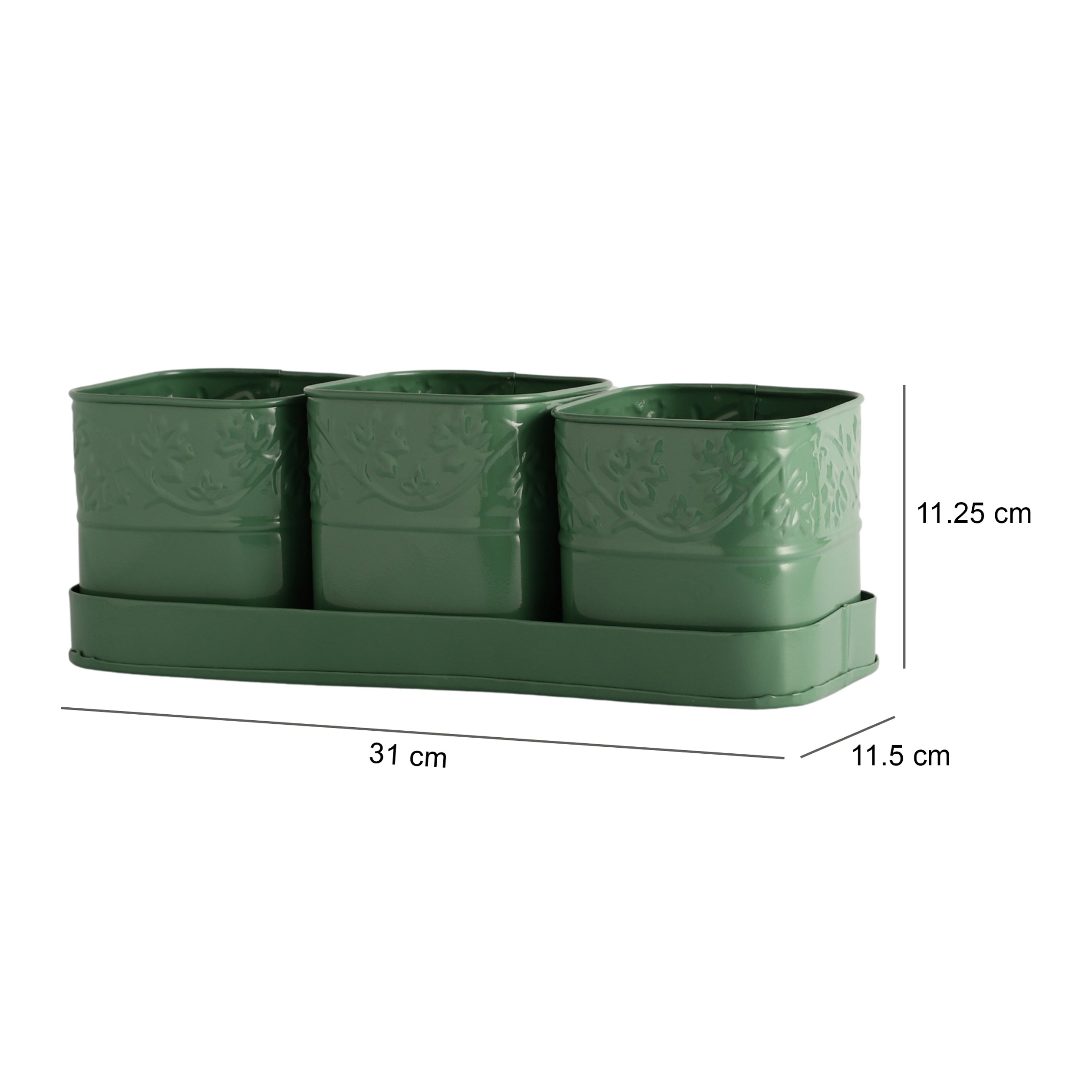 Green PetalHaven  Flower Planter With Tray