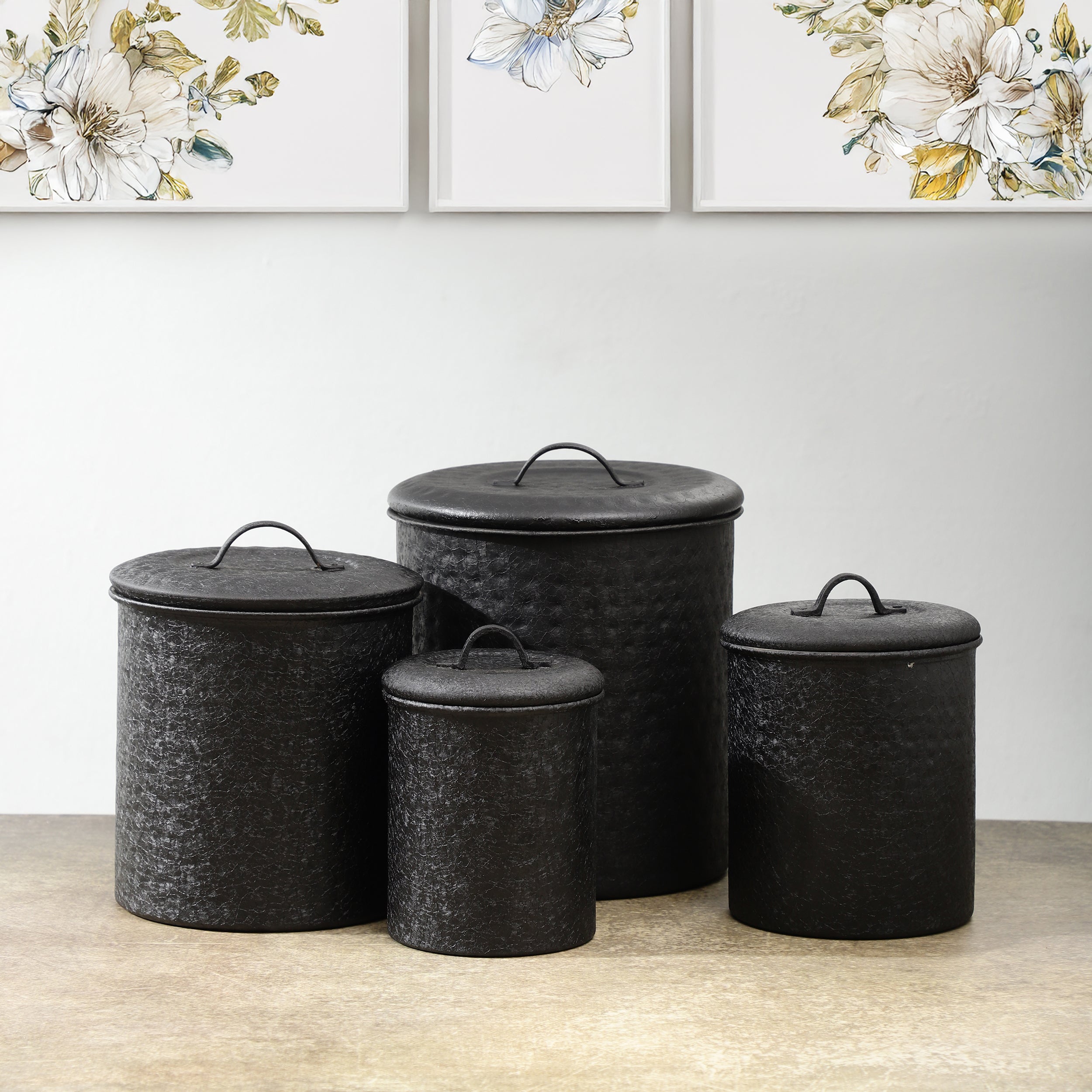 Stainless Steel Black SnackStash Kitchen Storage Canister Set of 4