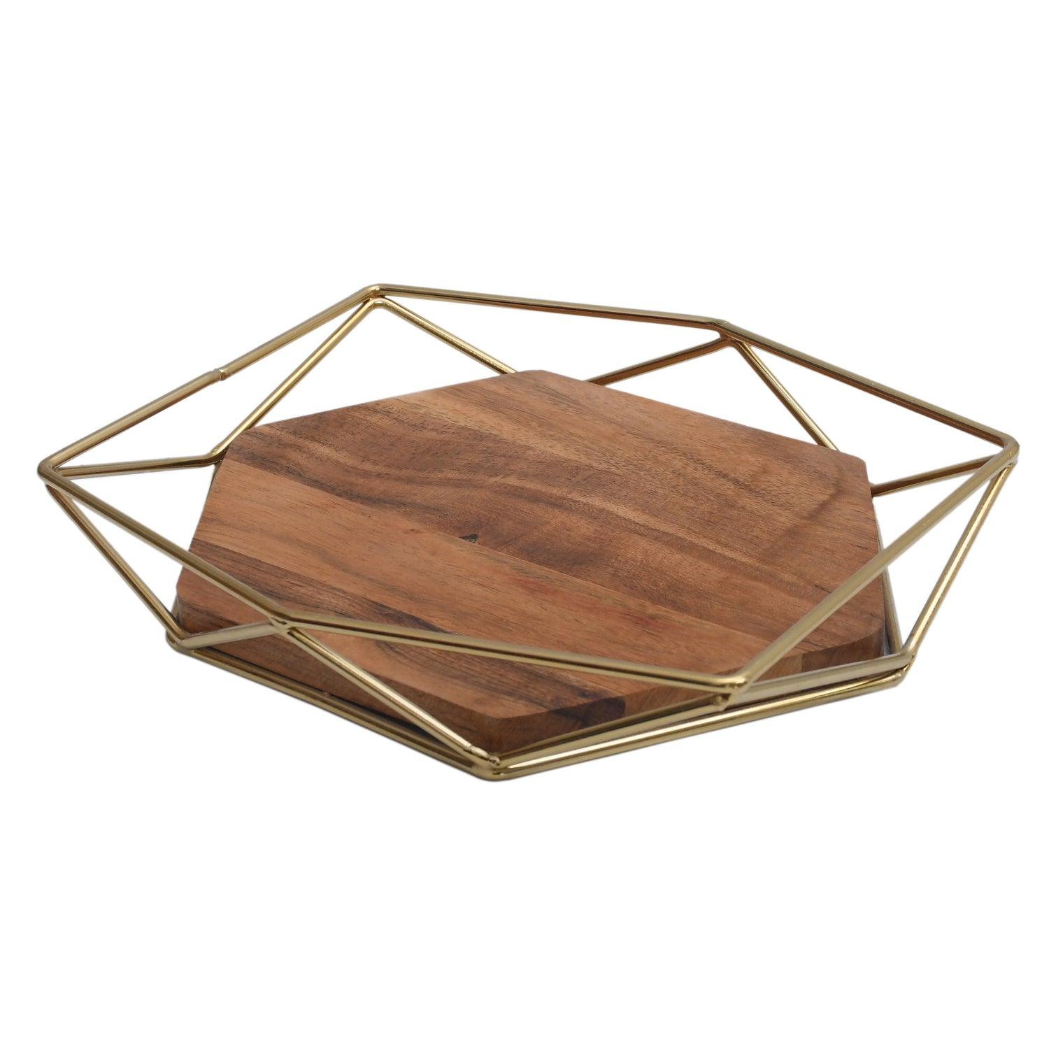 Hexa Wooden Tray Gold