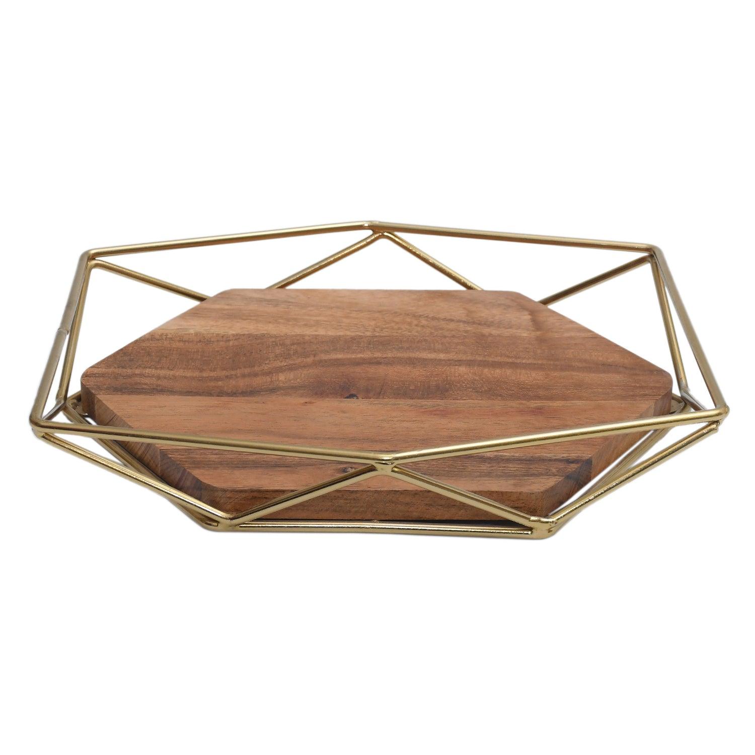 Hexa Wooden Tray Gold