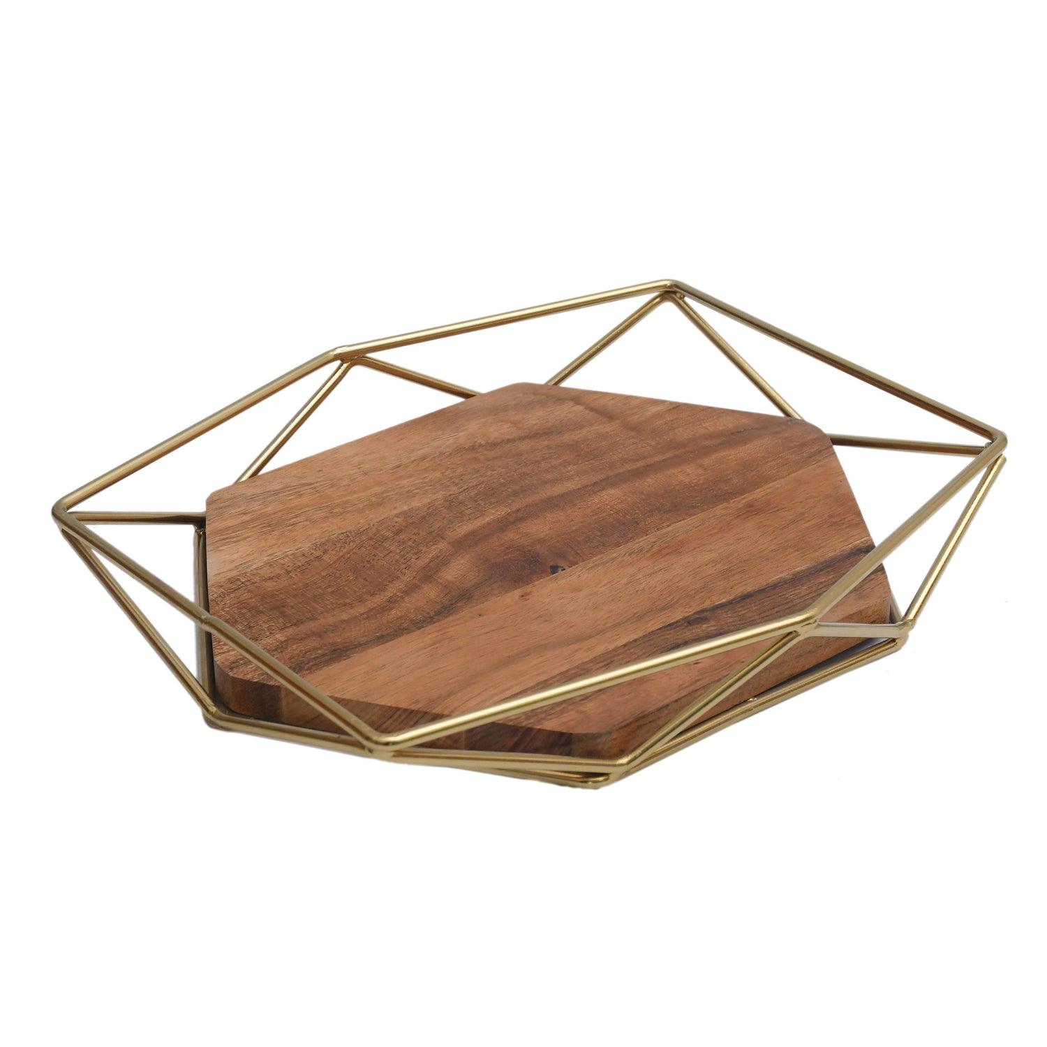 Hexa Wooden Tray Gold