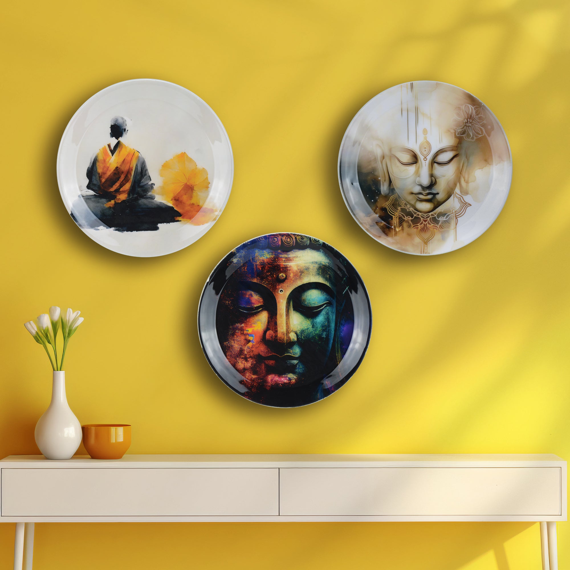 Buddha Metal Wall Décor Plate Set of 3 Pcs