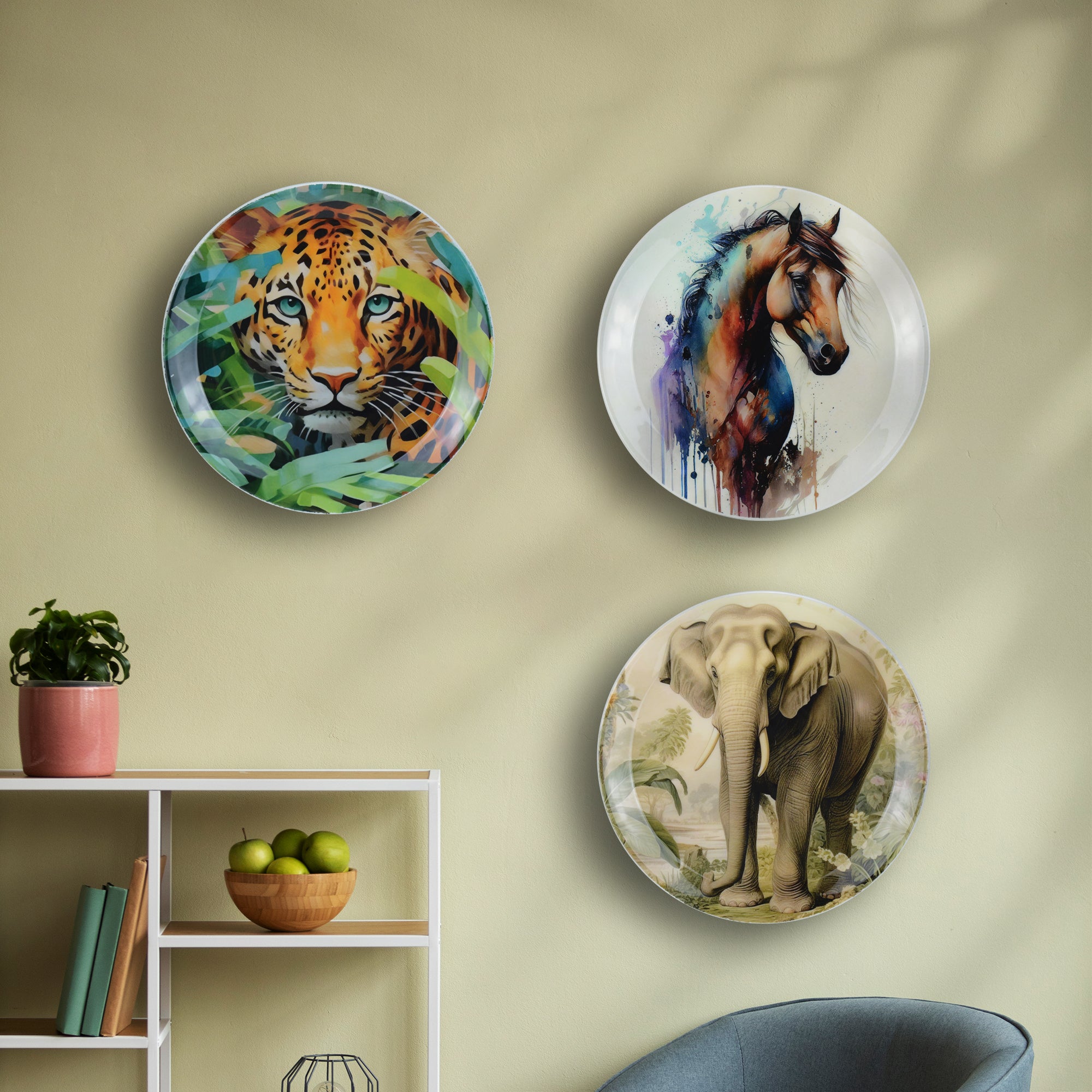 Animals Metal Wall Décor Plate Set of 3 Pcs