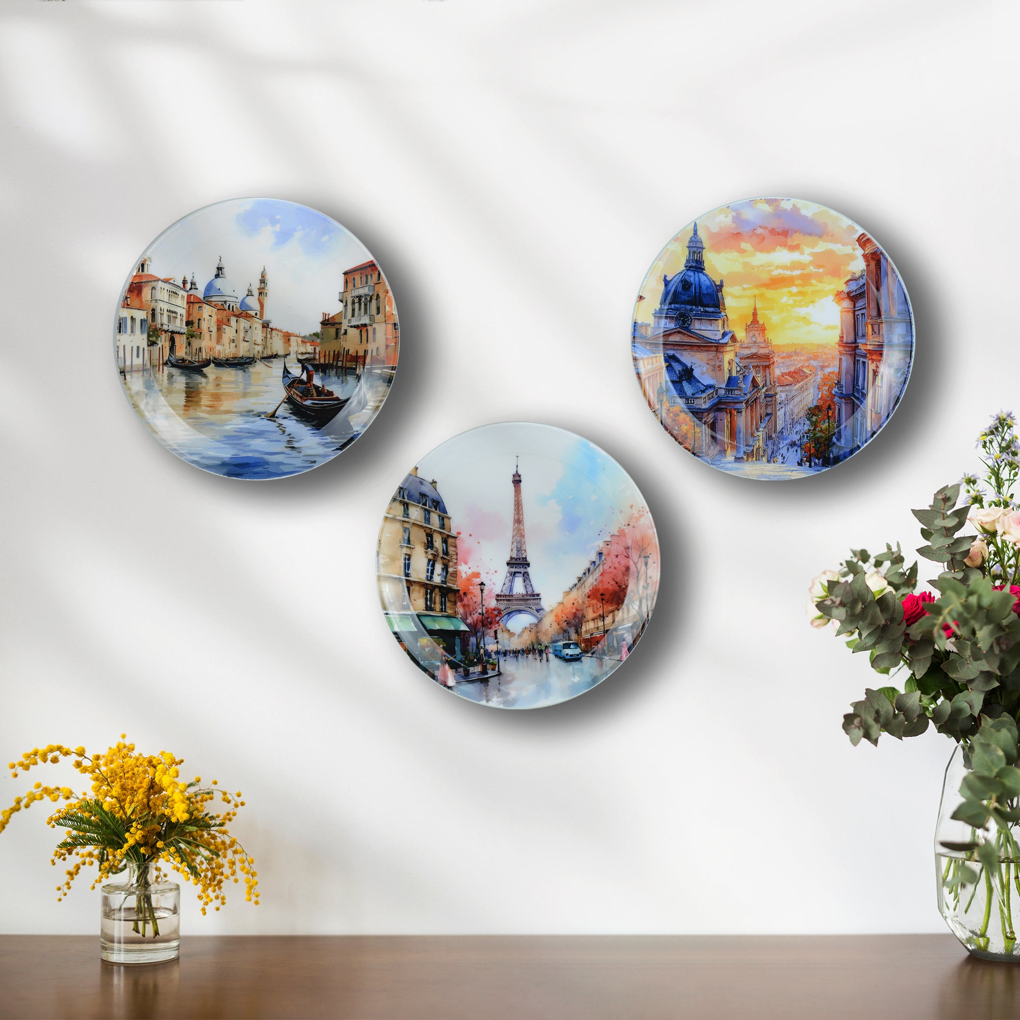 Modern Cities Metal Wall Décor Plate Set of 3 Pcs