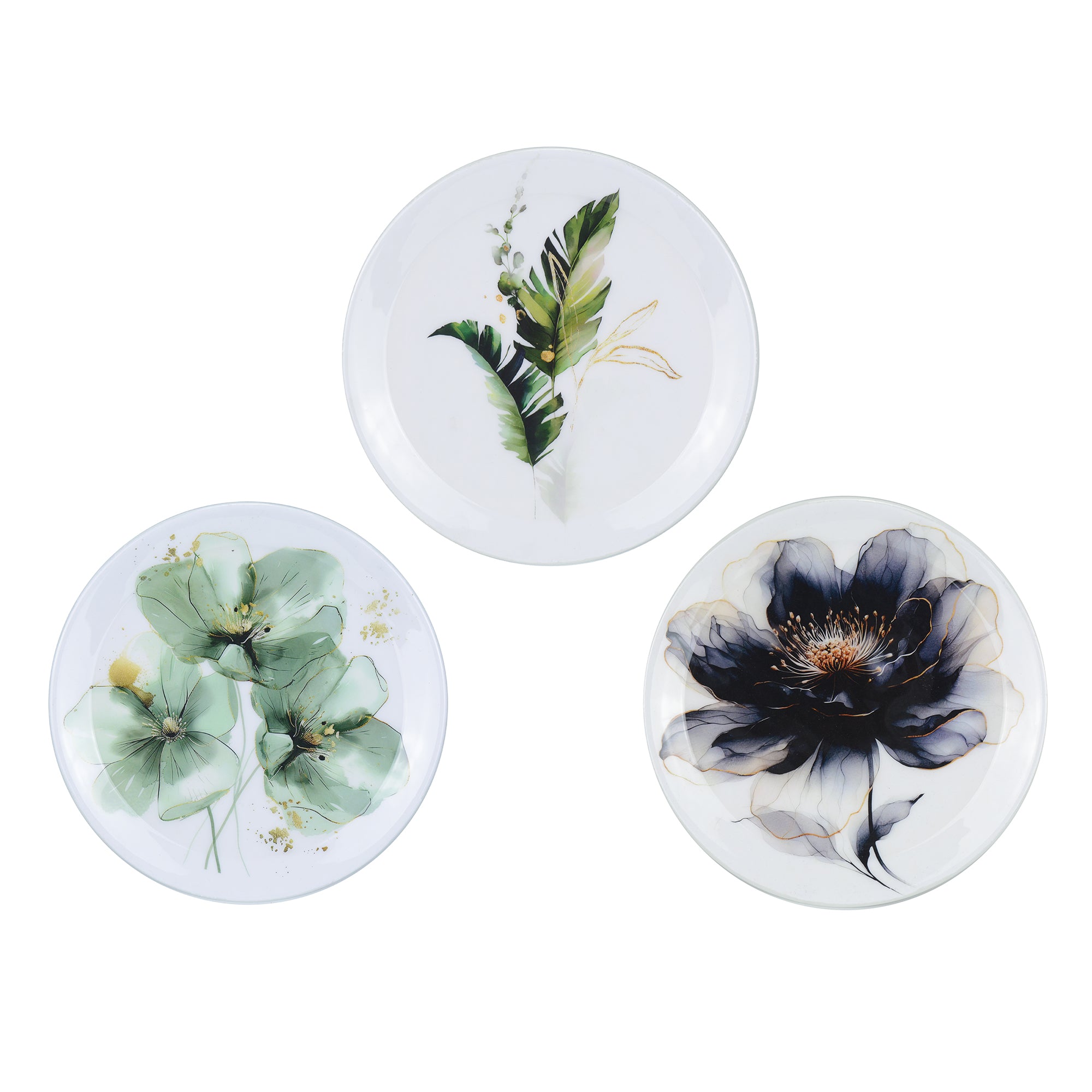 Floral Metal Wall Décor Plate Set of 3 Pcs