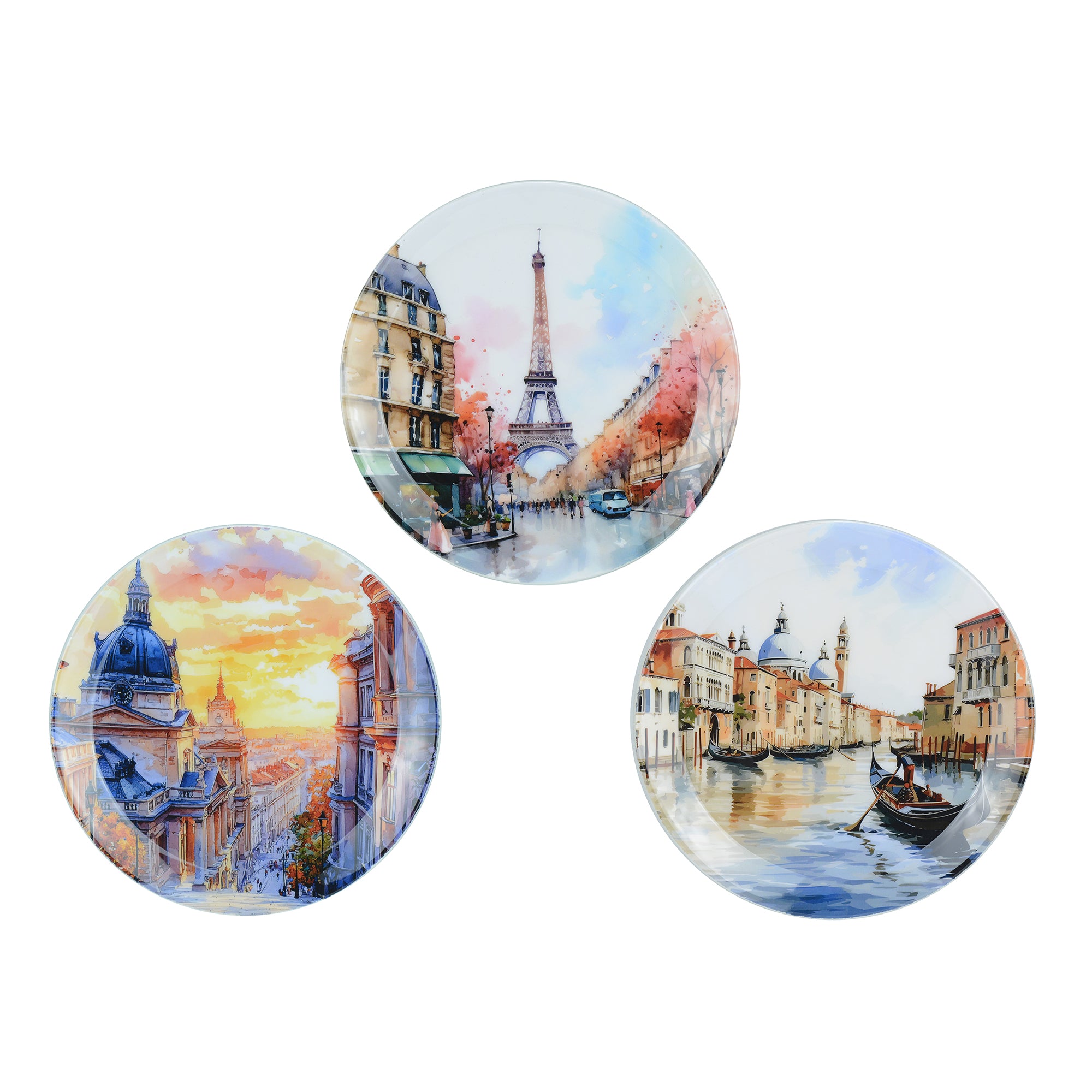 Modern Cities Metal Wall Décor Plate Set of 3 Pcs