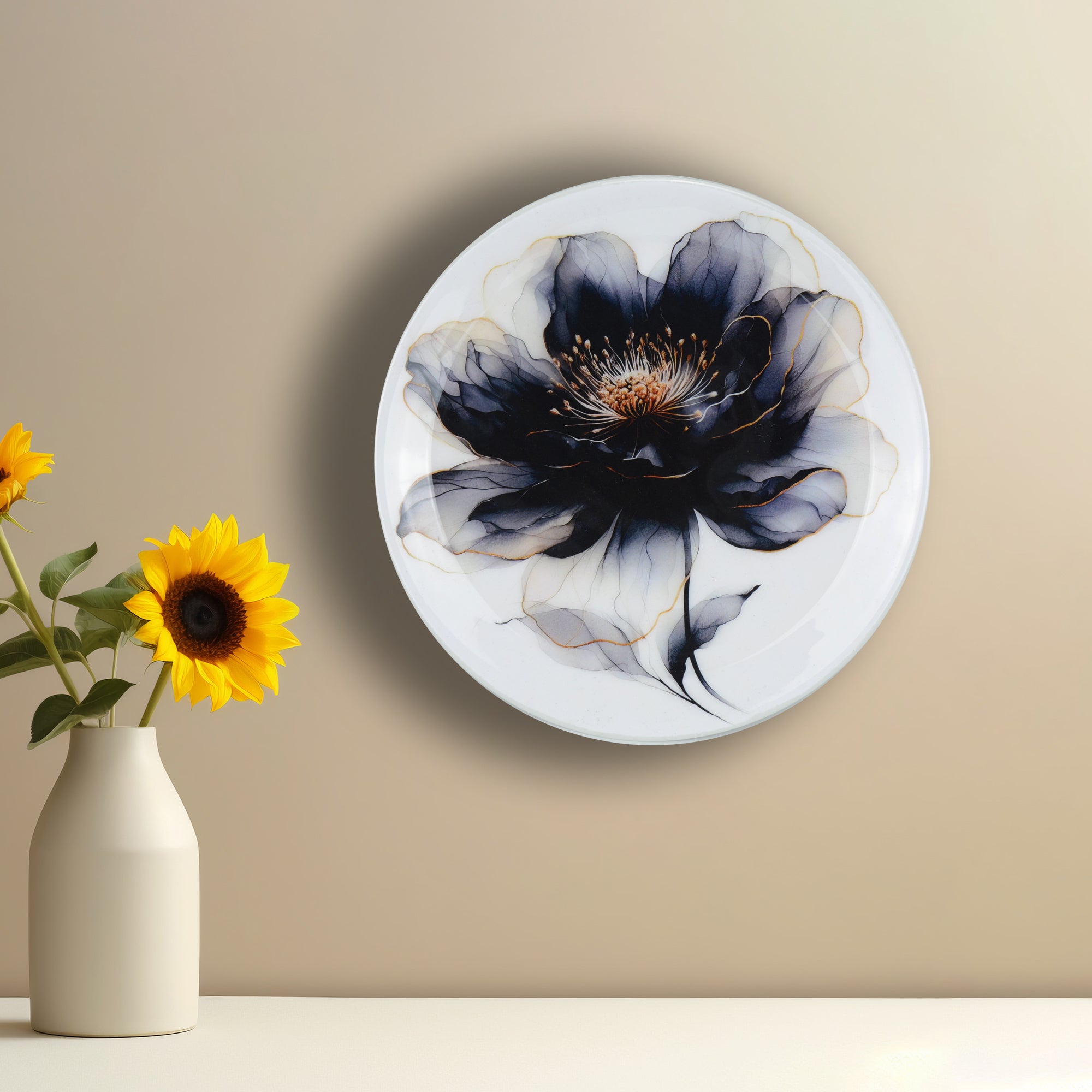 Noir Petal Flower Metal Wall Décor Plate