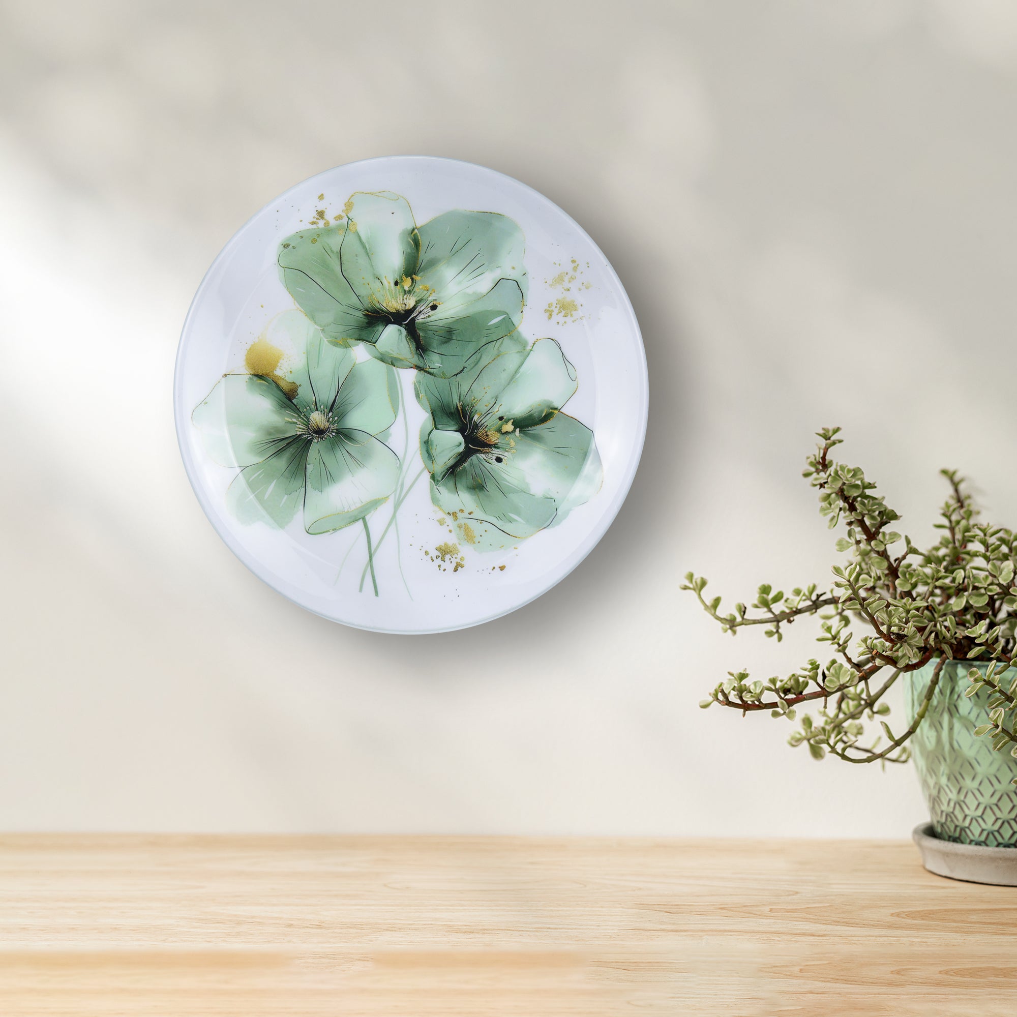 Emerald Bloom Flowers Metal Wall Décor Plate