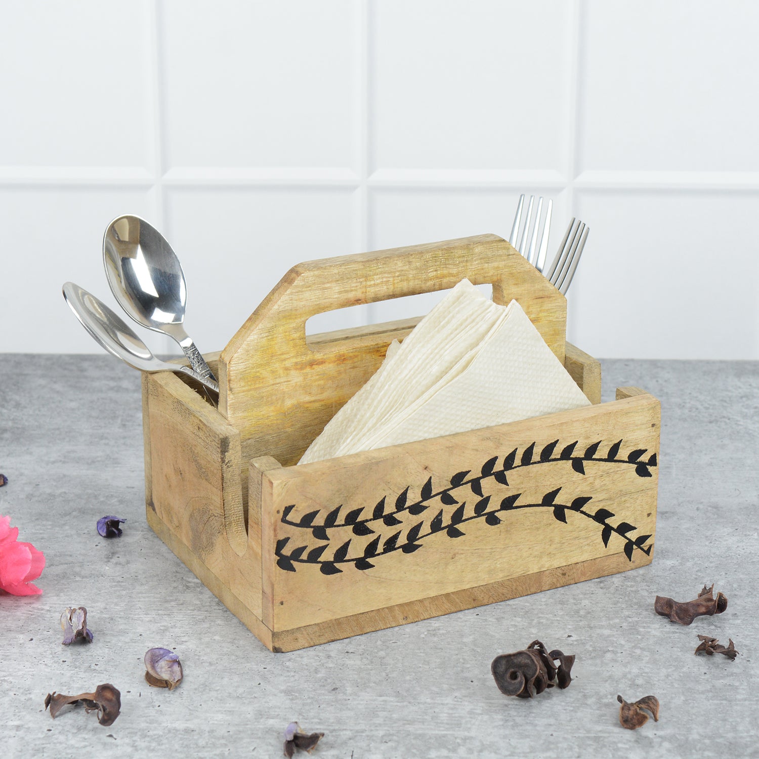 WoodFlow Duo Cutlery Stand with Napkin Holder