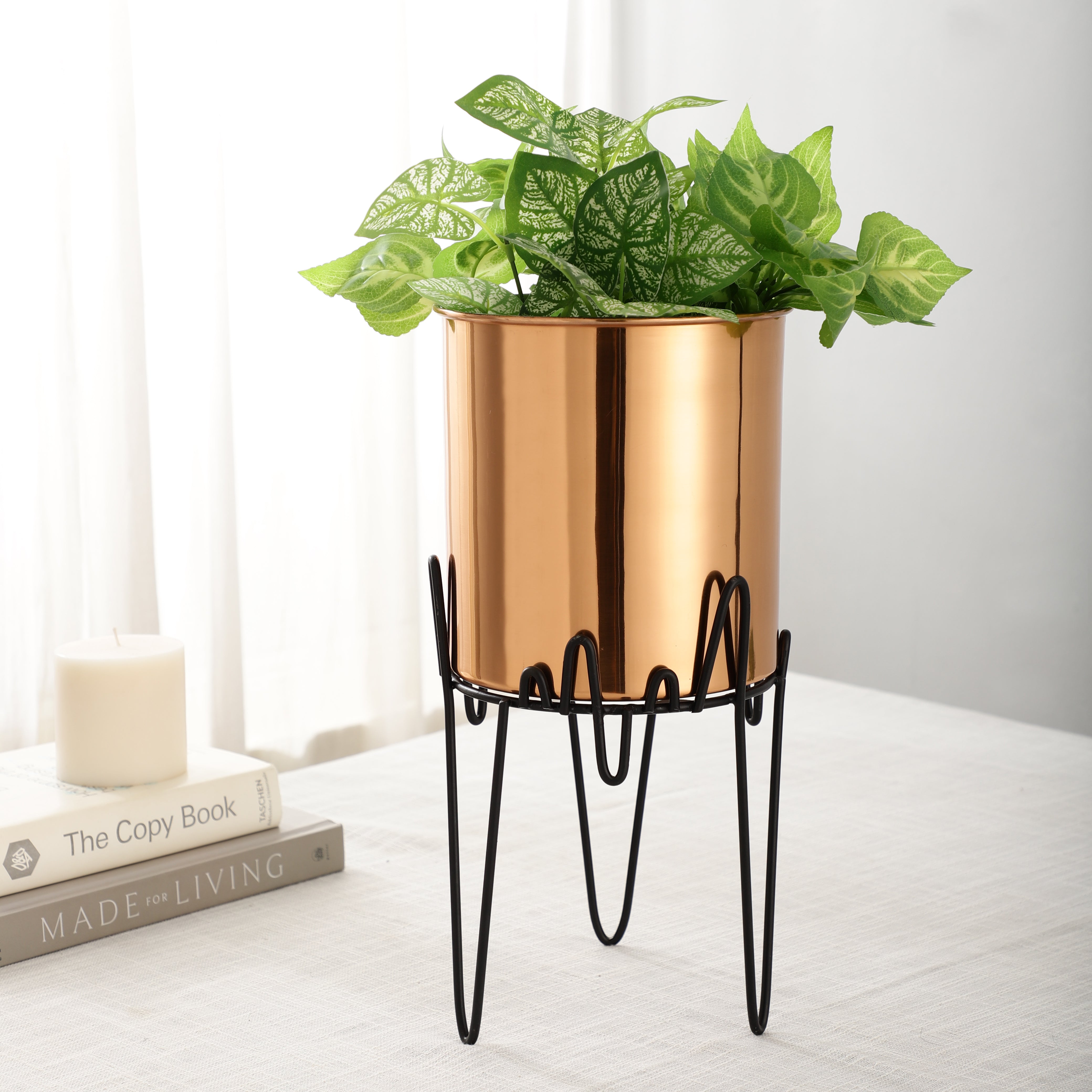 copper plant stand indoor ZigZag Pedestal Stainless Steel Copper Planter – Maison Modern