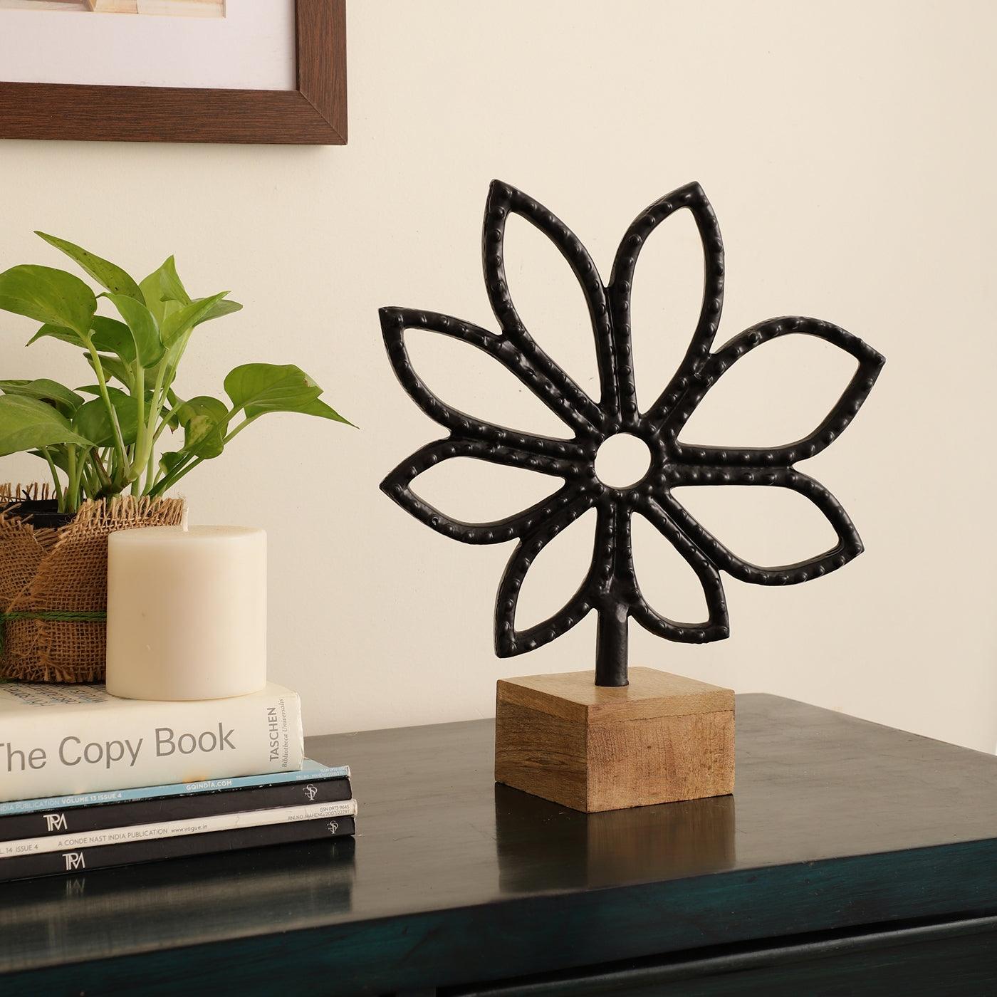 Luminous Black Flower Decor Showpiece