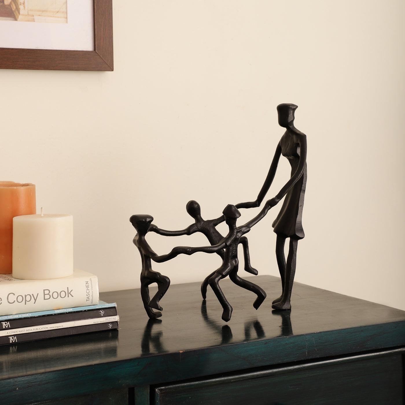 Togetherness Mother and Kids Black Sculpture